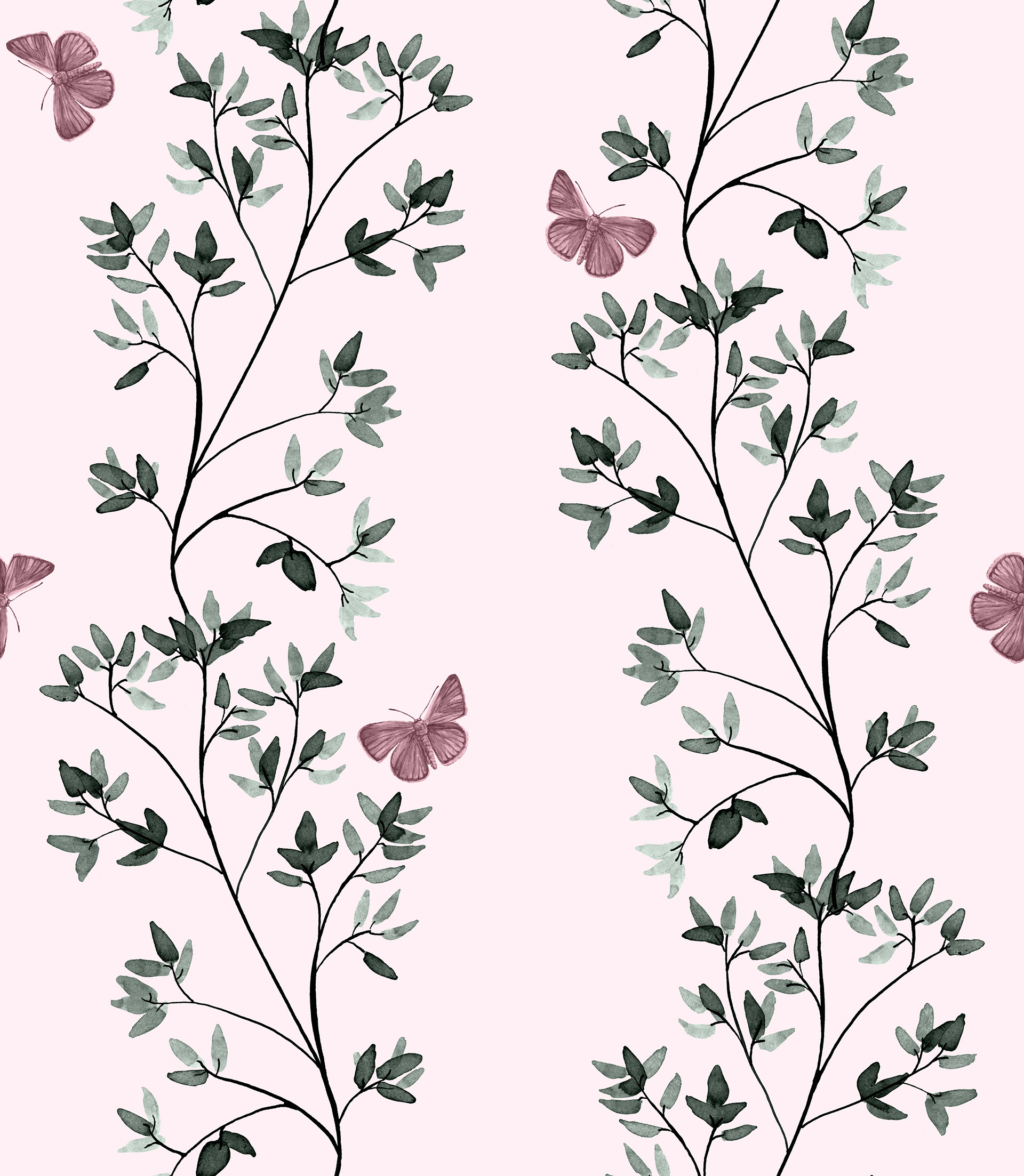 Watercolor Leaves and Butterflies Wallpaper