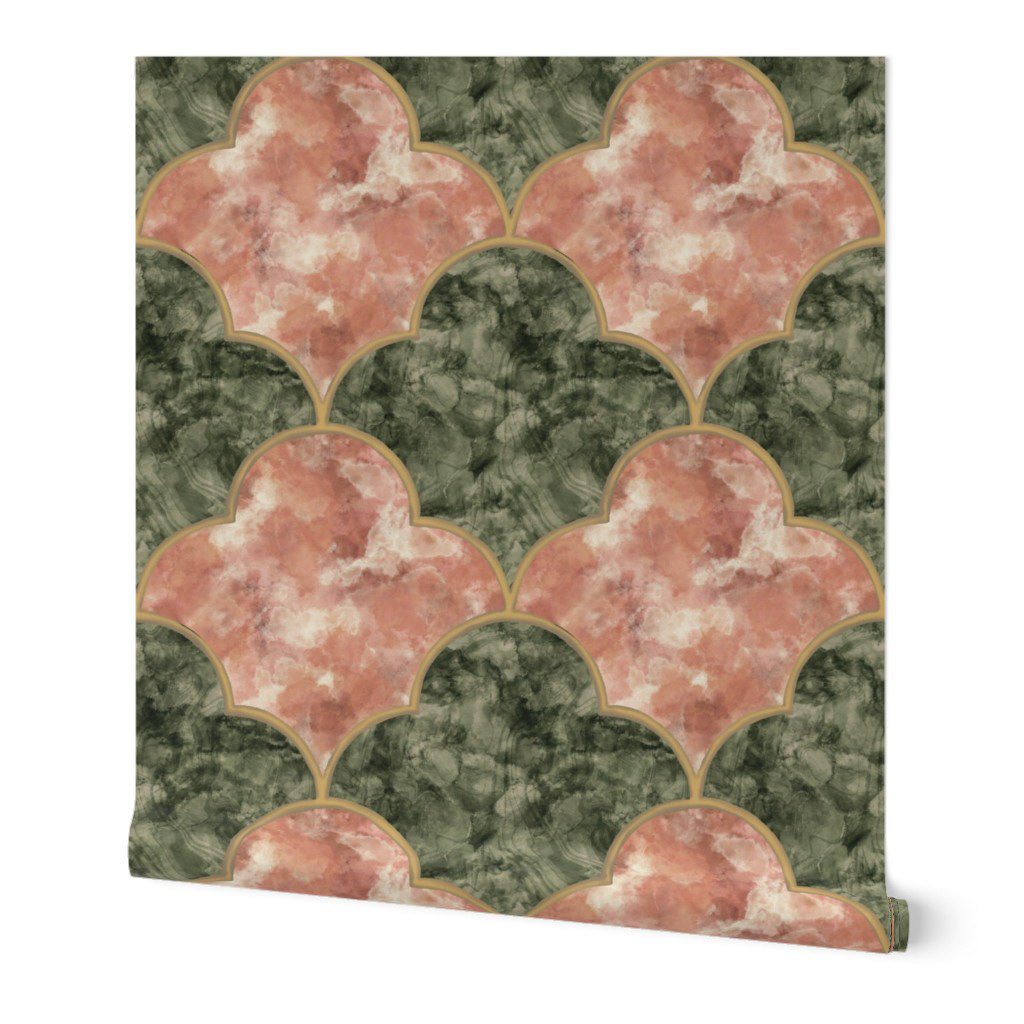 Rose Quary Soft Pink Stone Slab Biophilic Green Wallpaper