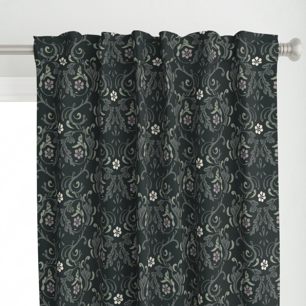 Arts % Crafts Inspired Curtain Dark Green Pattern