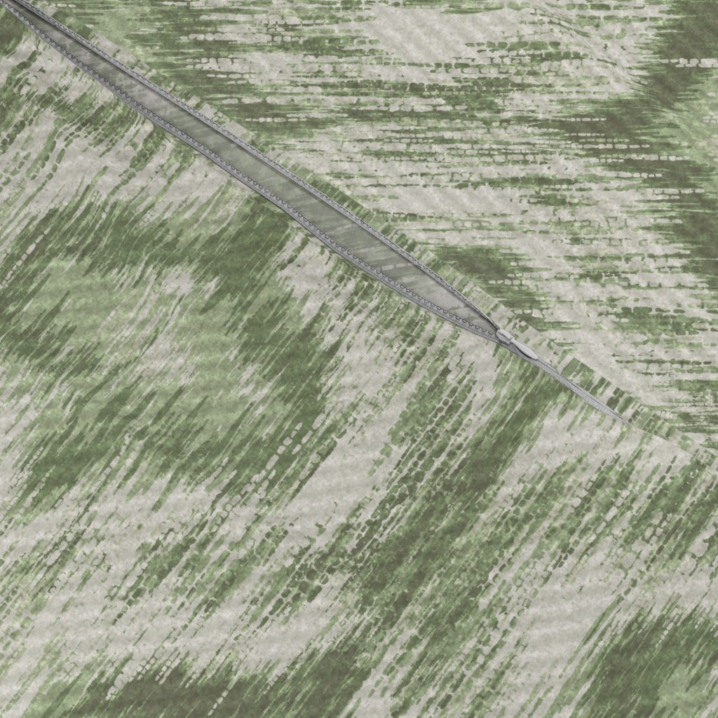 Close-up texture detail of Boho Style Ikat Ogee fabric in sage green showing soft diffused ikat edges