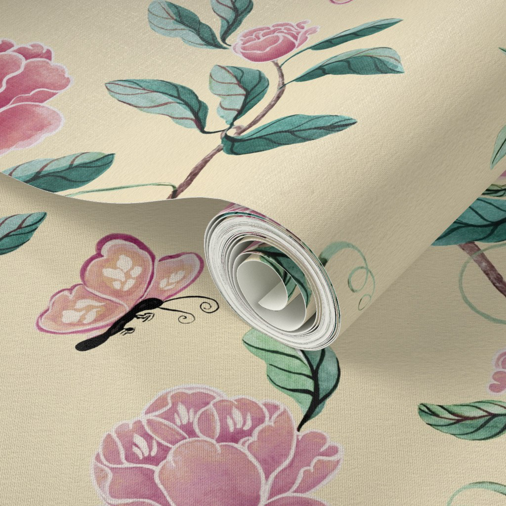 Romantic Butterfly and Flowers Wallpaper