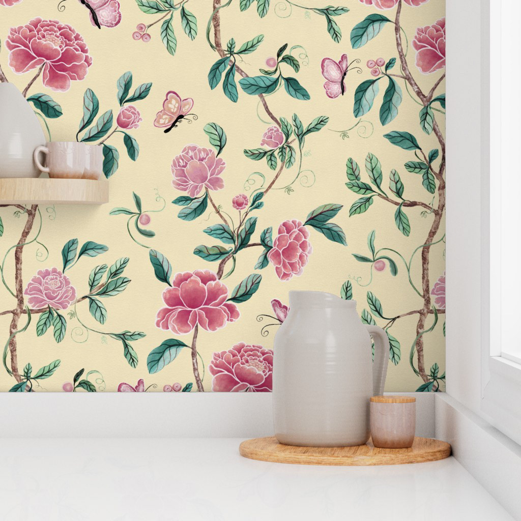 Soft Pastel Yellow Peonies Wallpaper