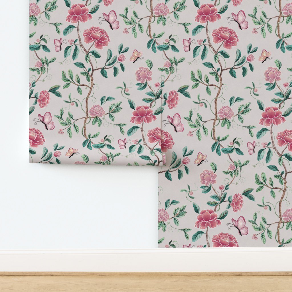 Peonies warm offwhite Wallpaper