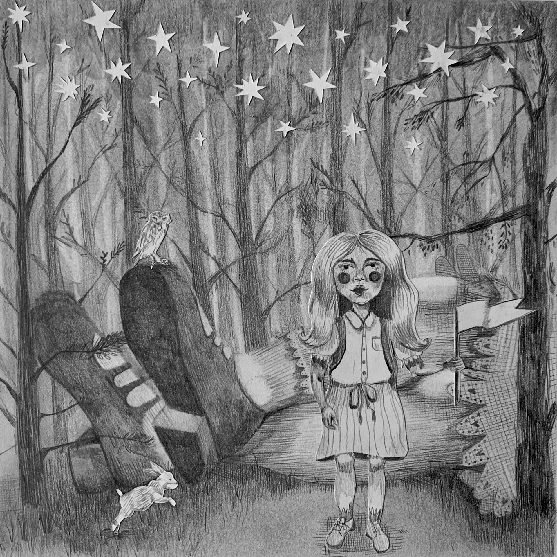 "White Flag", Graphite and Paper on Bristol Board, 11" x 11", 2021