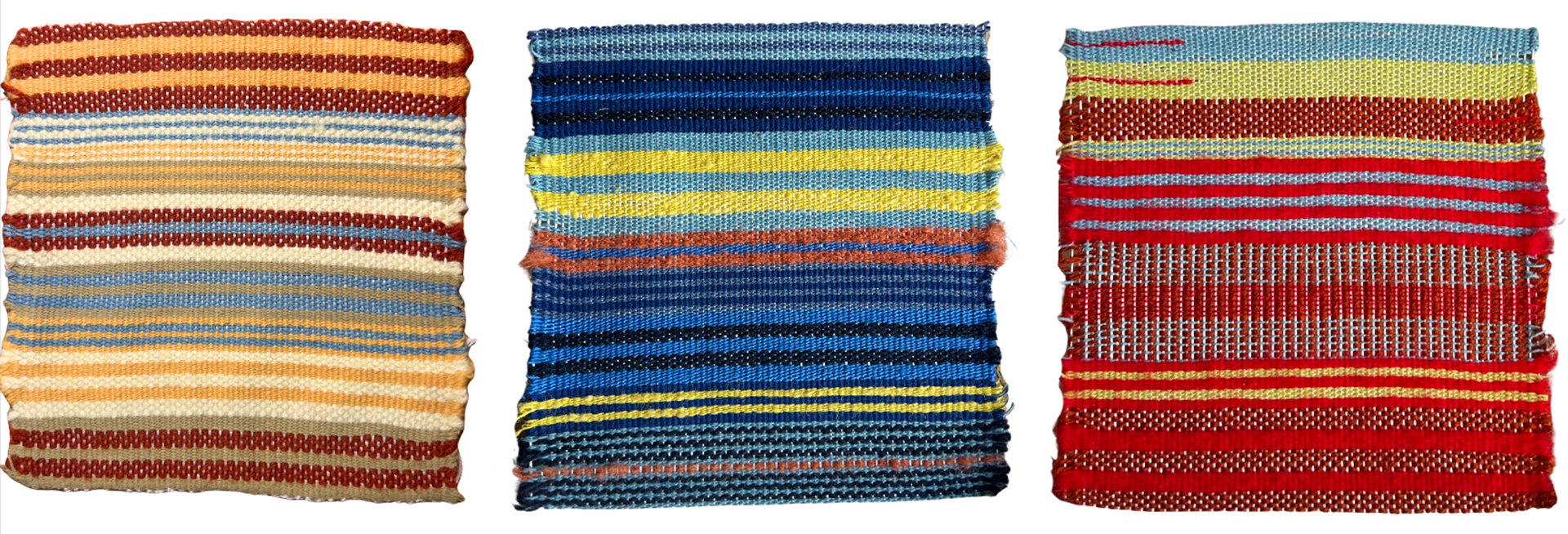 "Stripes" Series, 4-Harness Loom Weavings, 9" x 8" each, 2025