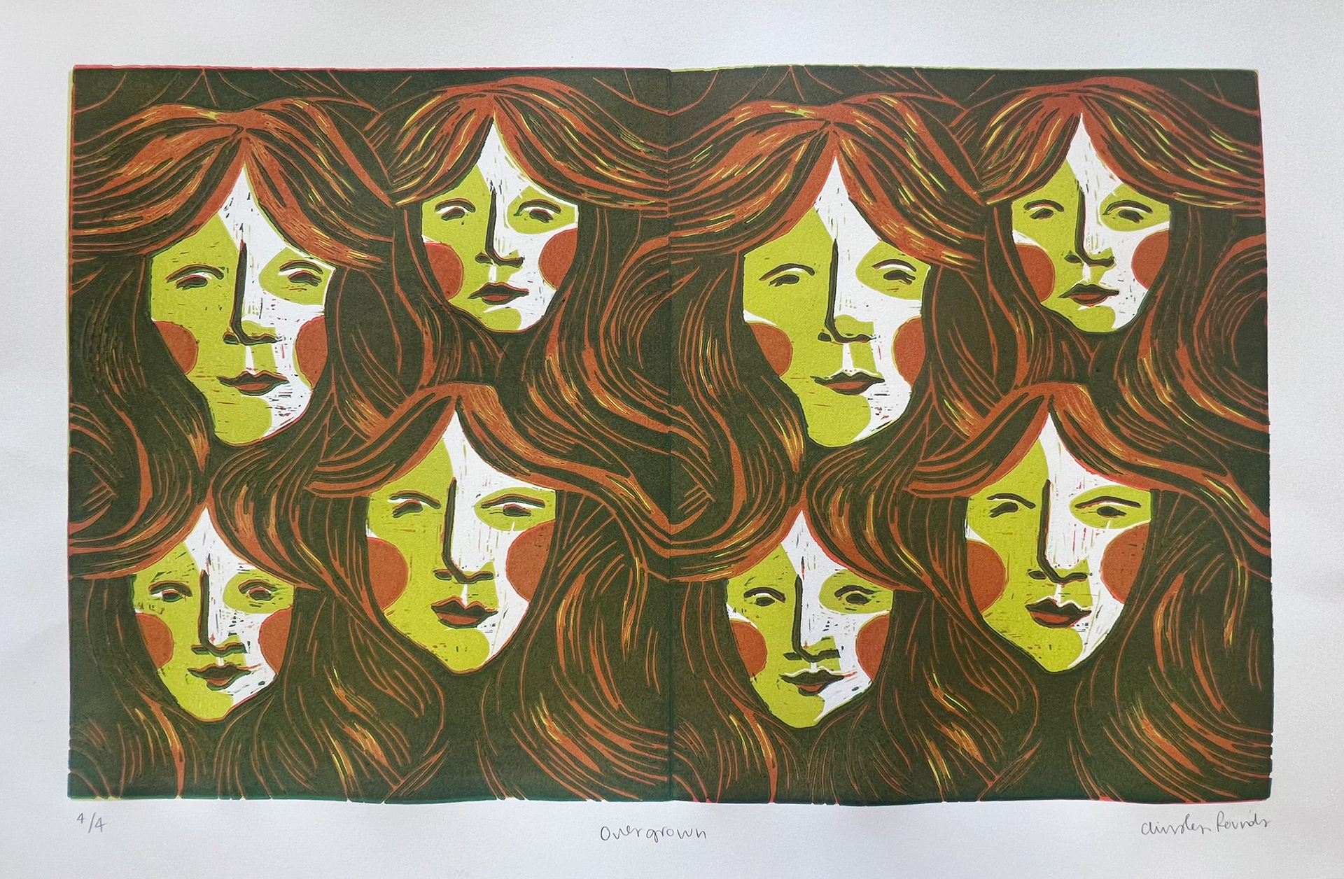 "Overgrown", Linocut Reduction Print, 15" x 21", 2024