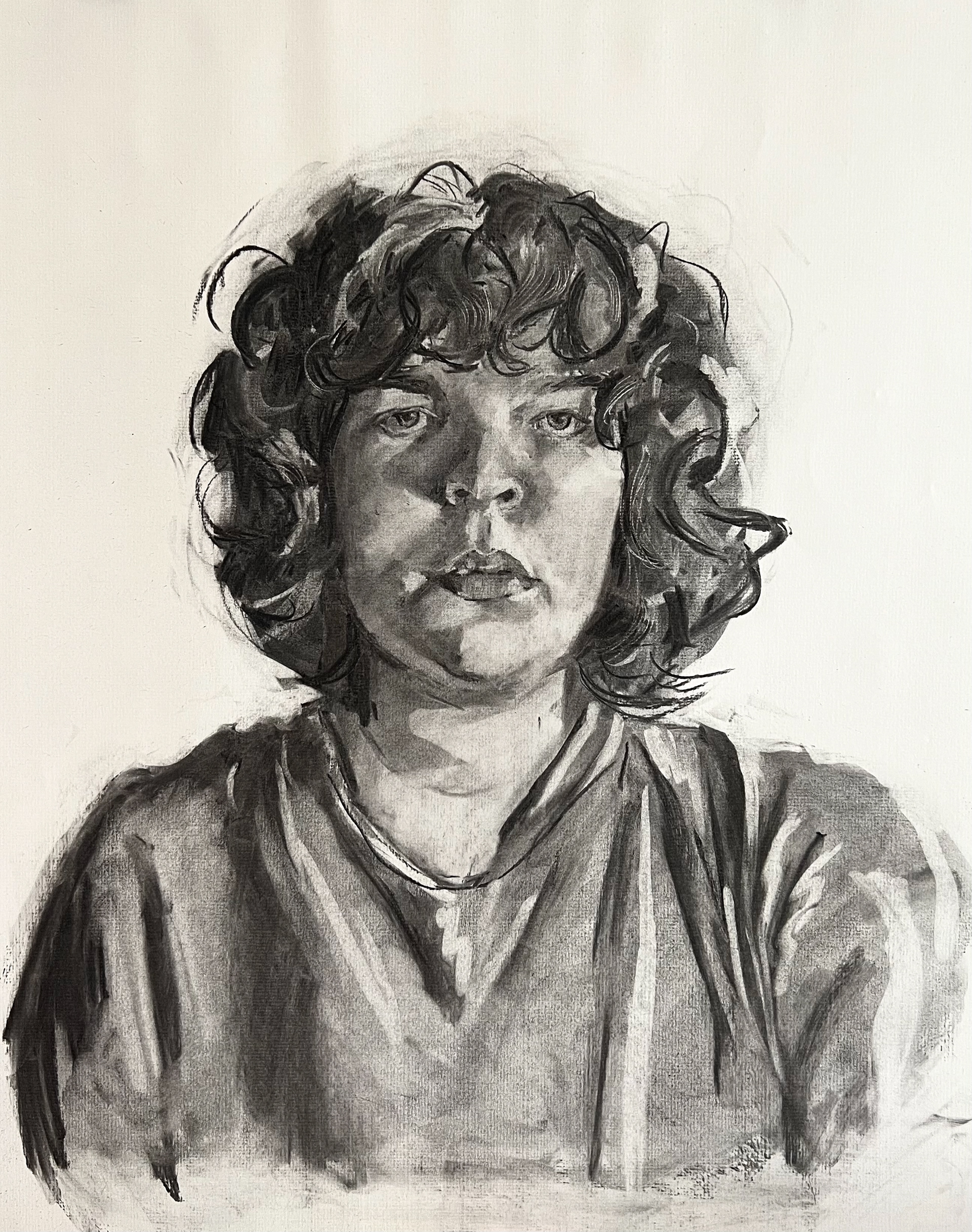 "Self Portrait", Charcoal on Paper, 24" x 18", 2023