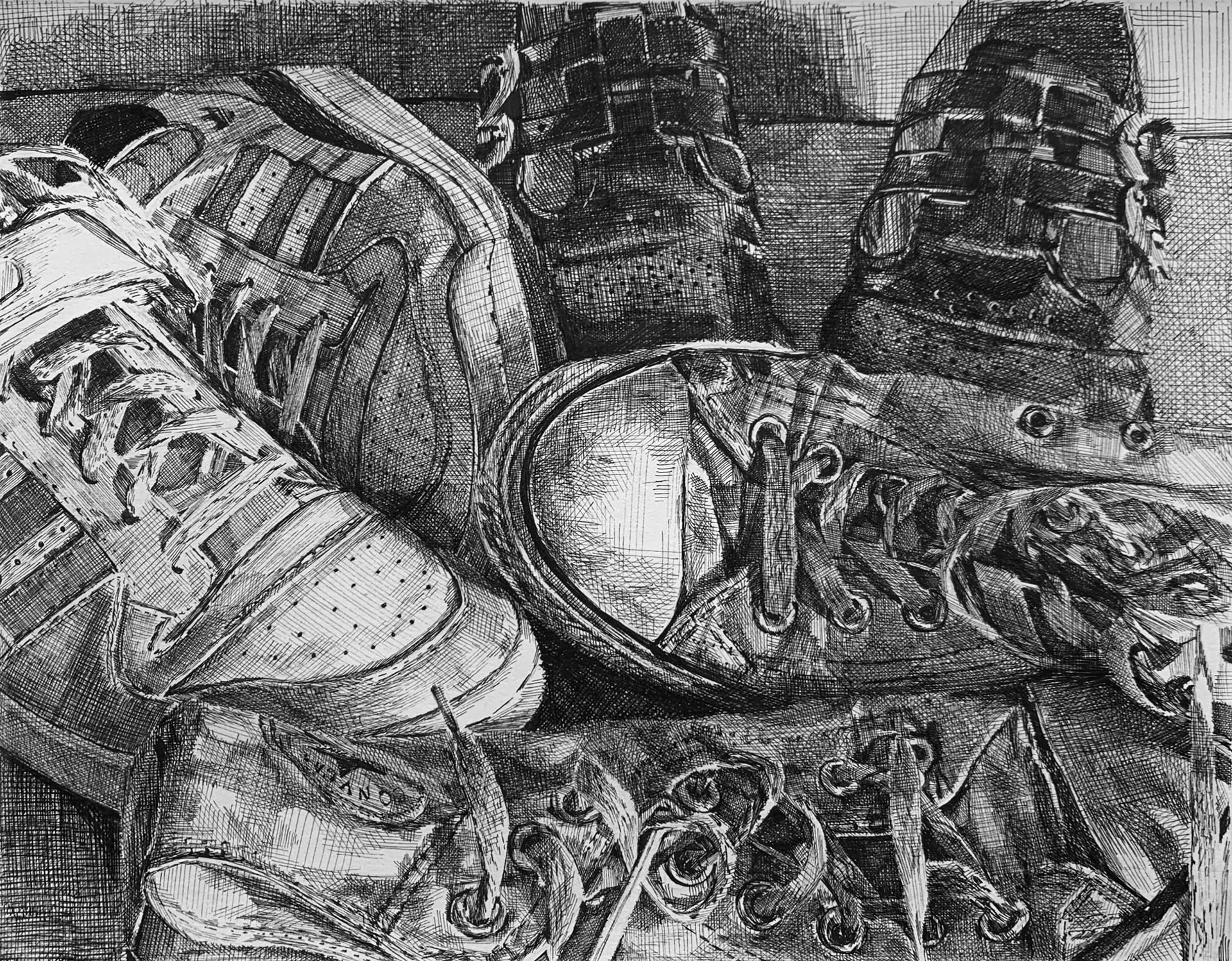 "Shoes", Pen on Paper, 8" x 10", 2021