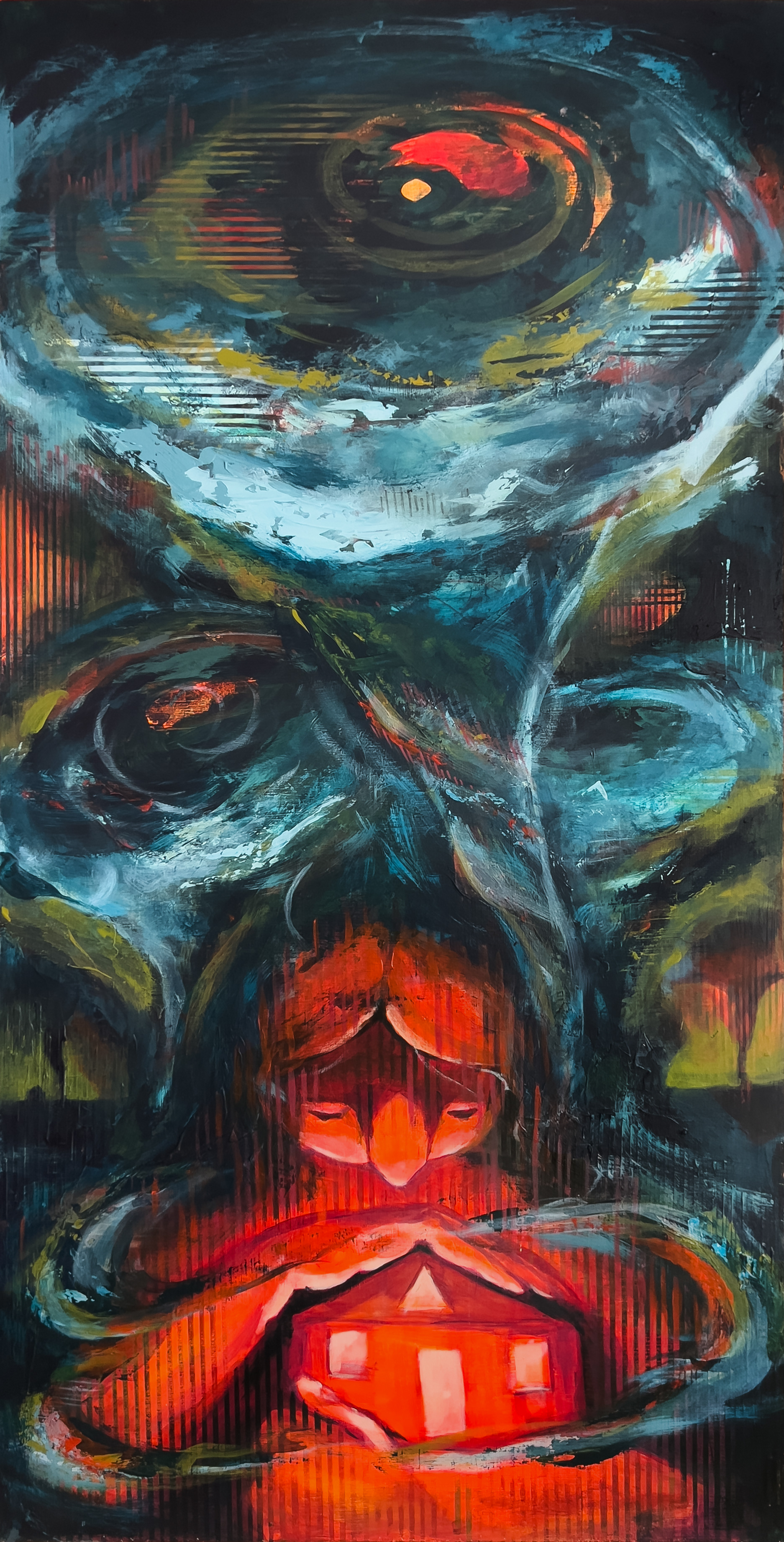 "Sheltered", Acrylic on Wood, 40" x 20", 2024