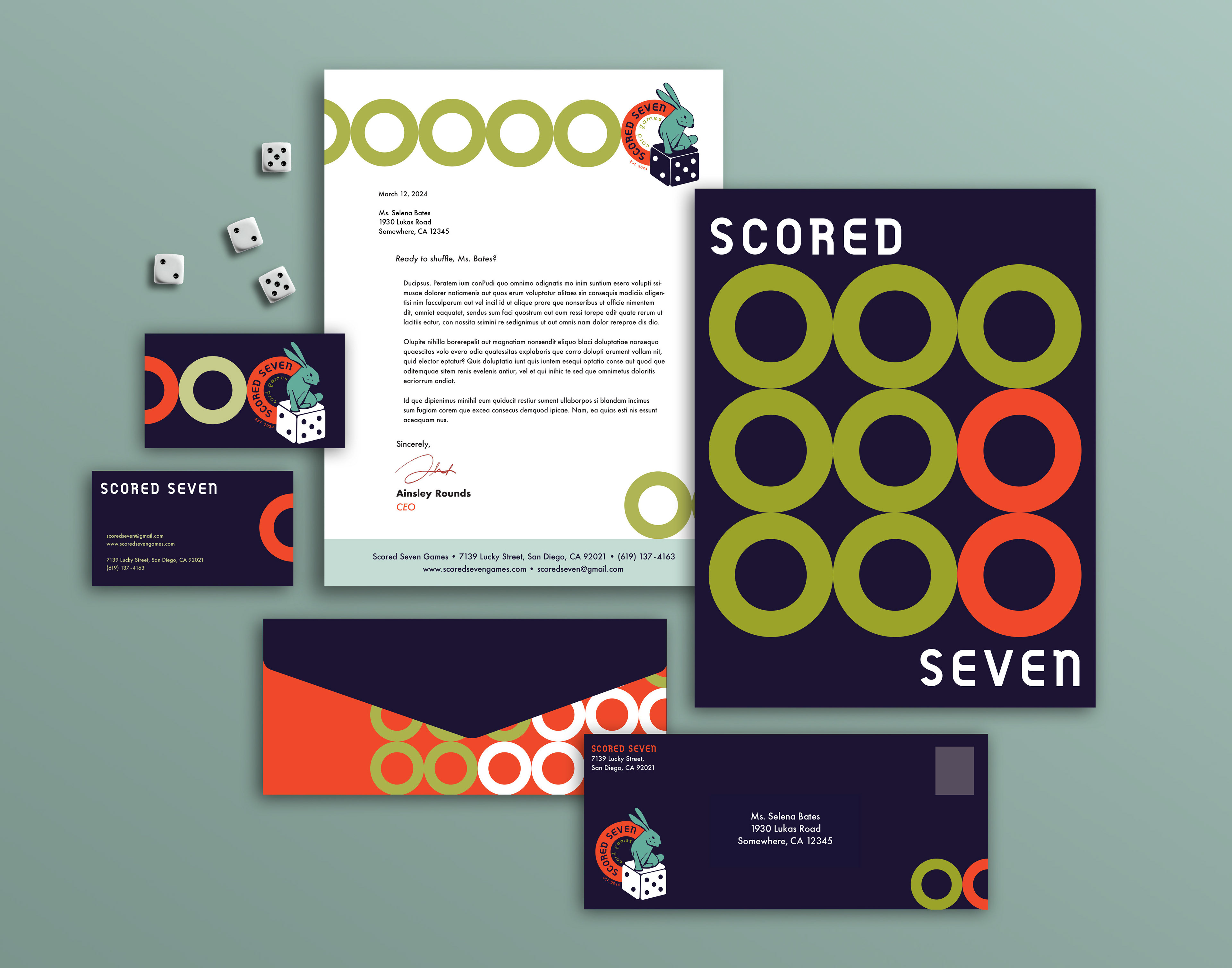 Scored Seven Game Company Stationery Suite Design and Mockup