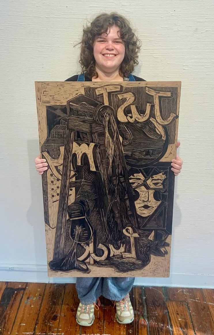 "Just My Luck" Woodblock at Big Ink Event