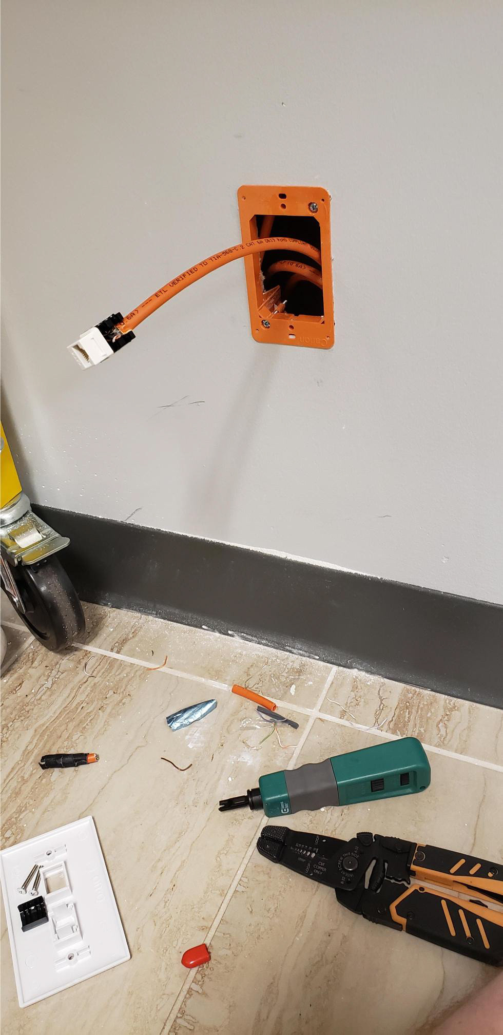 Installing the low voltage single floating gang box