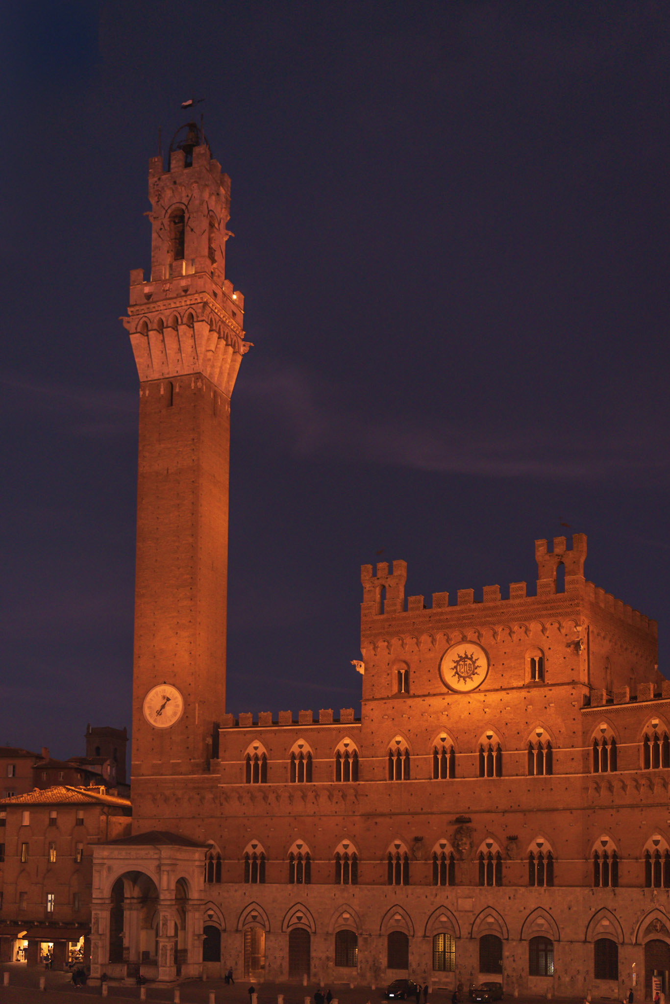 Tower looking down onto the Il Campo; the square converted into a race track for the Palio de Seina