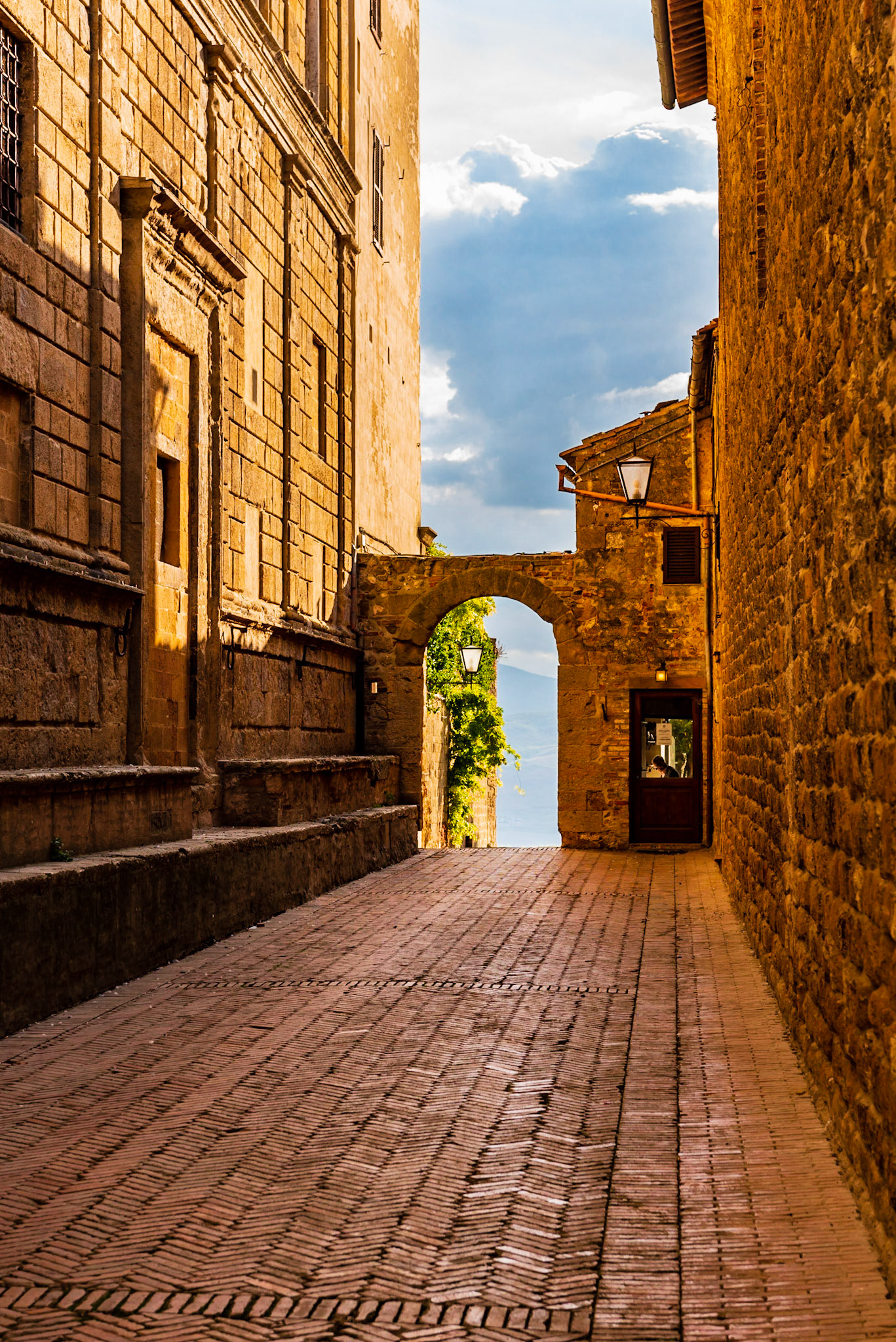 Tuscan city business walk way.