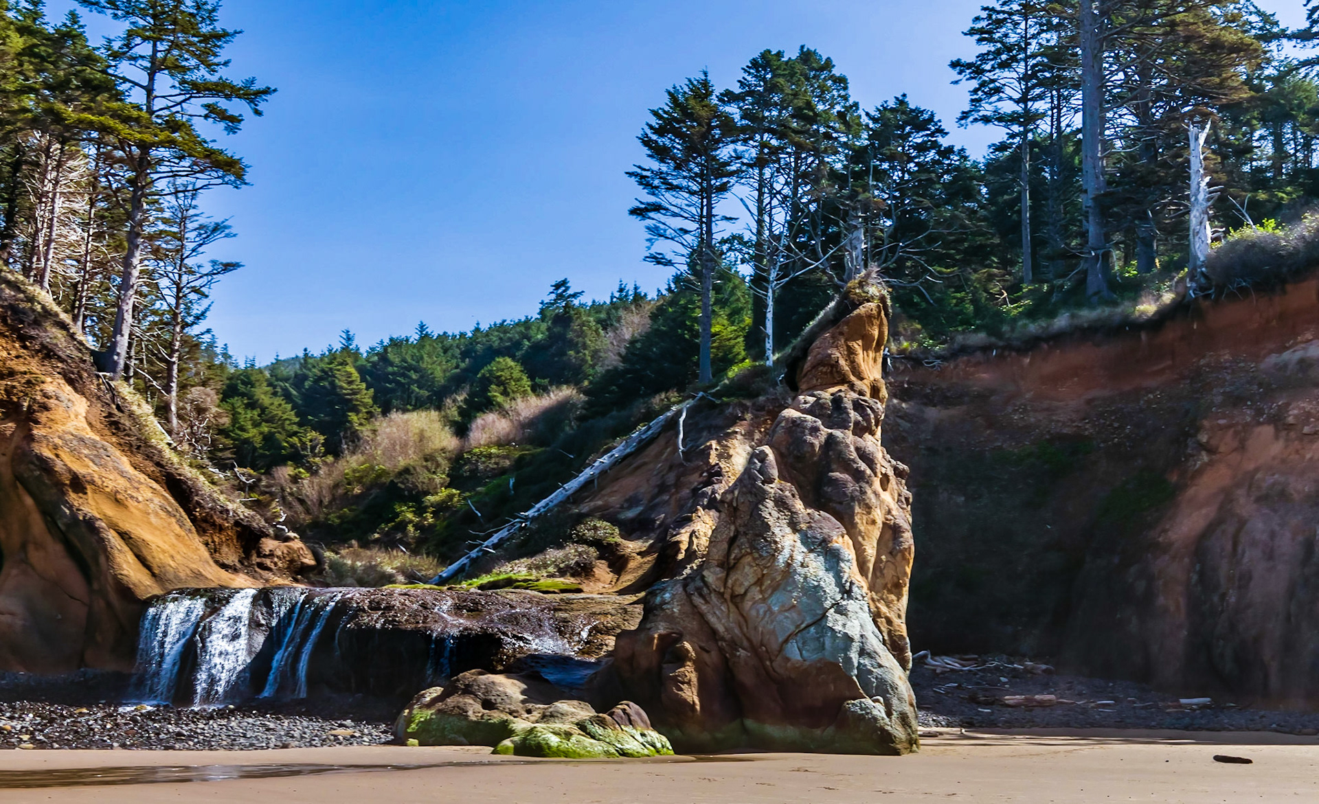 Hugg Point Waterfall Accessible Only at Low Tide - View 1