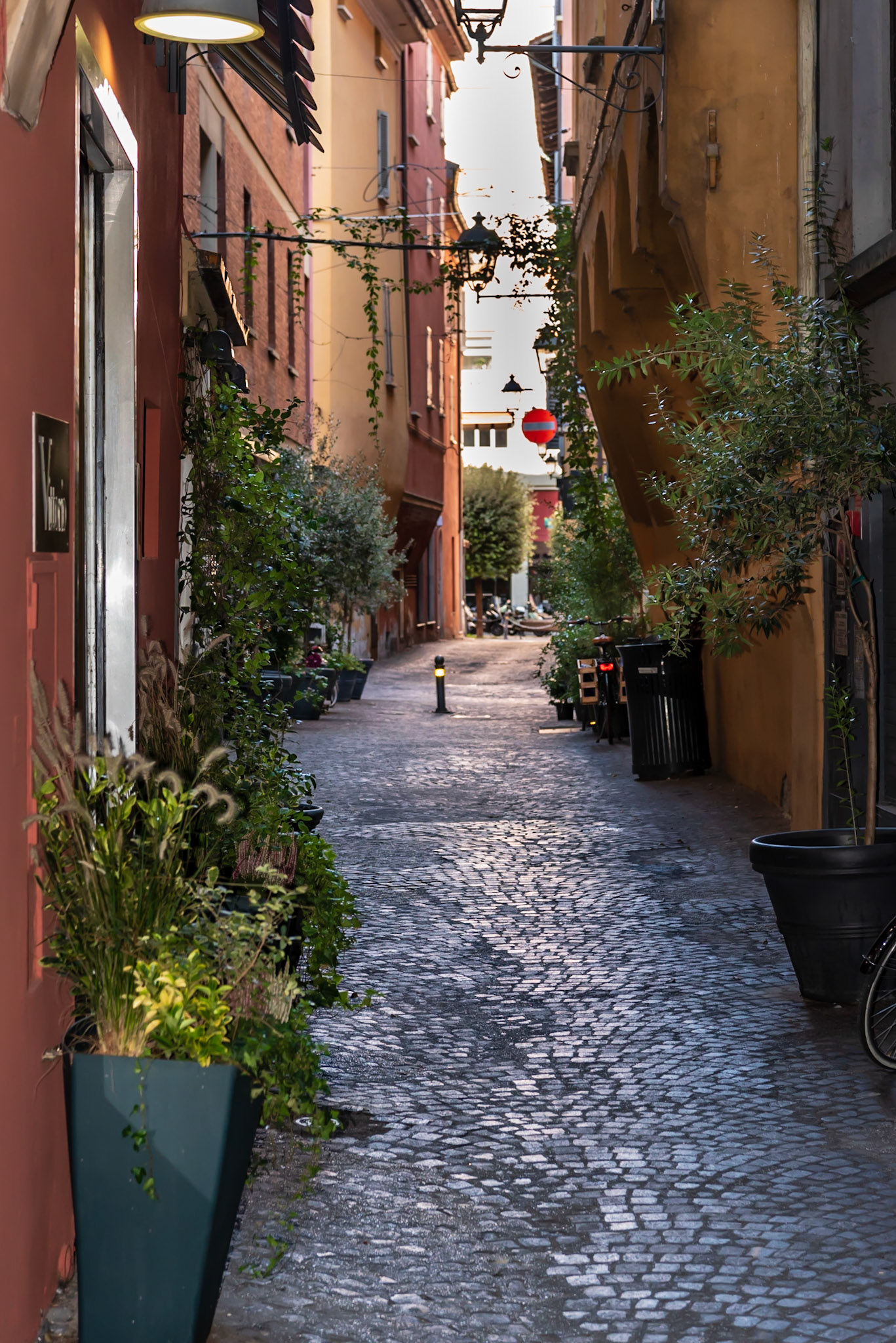 Typical alley way with residences, retail stores and restaurants