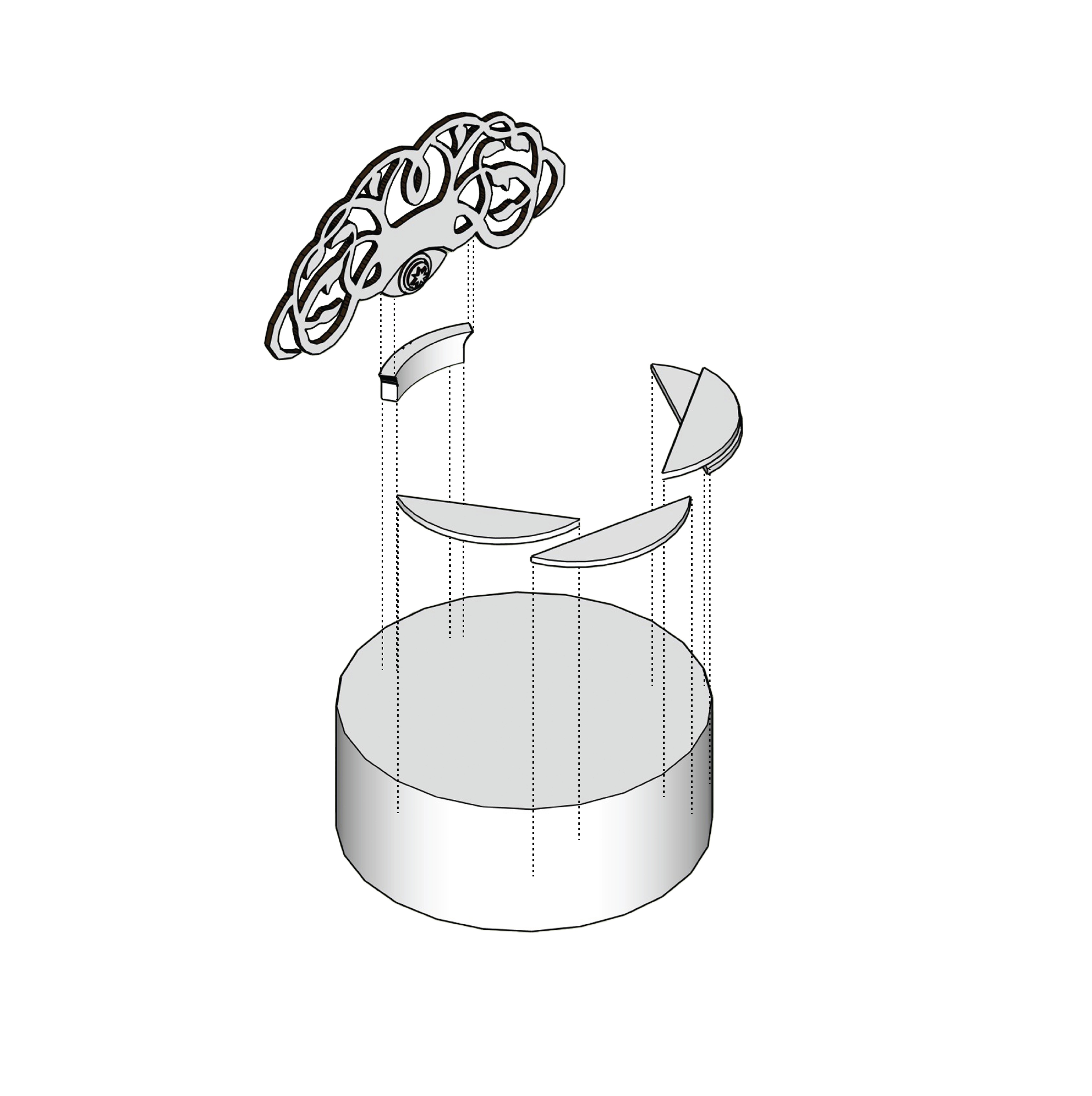 THE CATALPA EXPERIENCE FIXTURE EXPLODED ISO VIEW