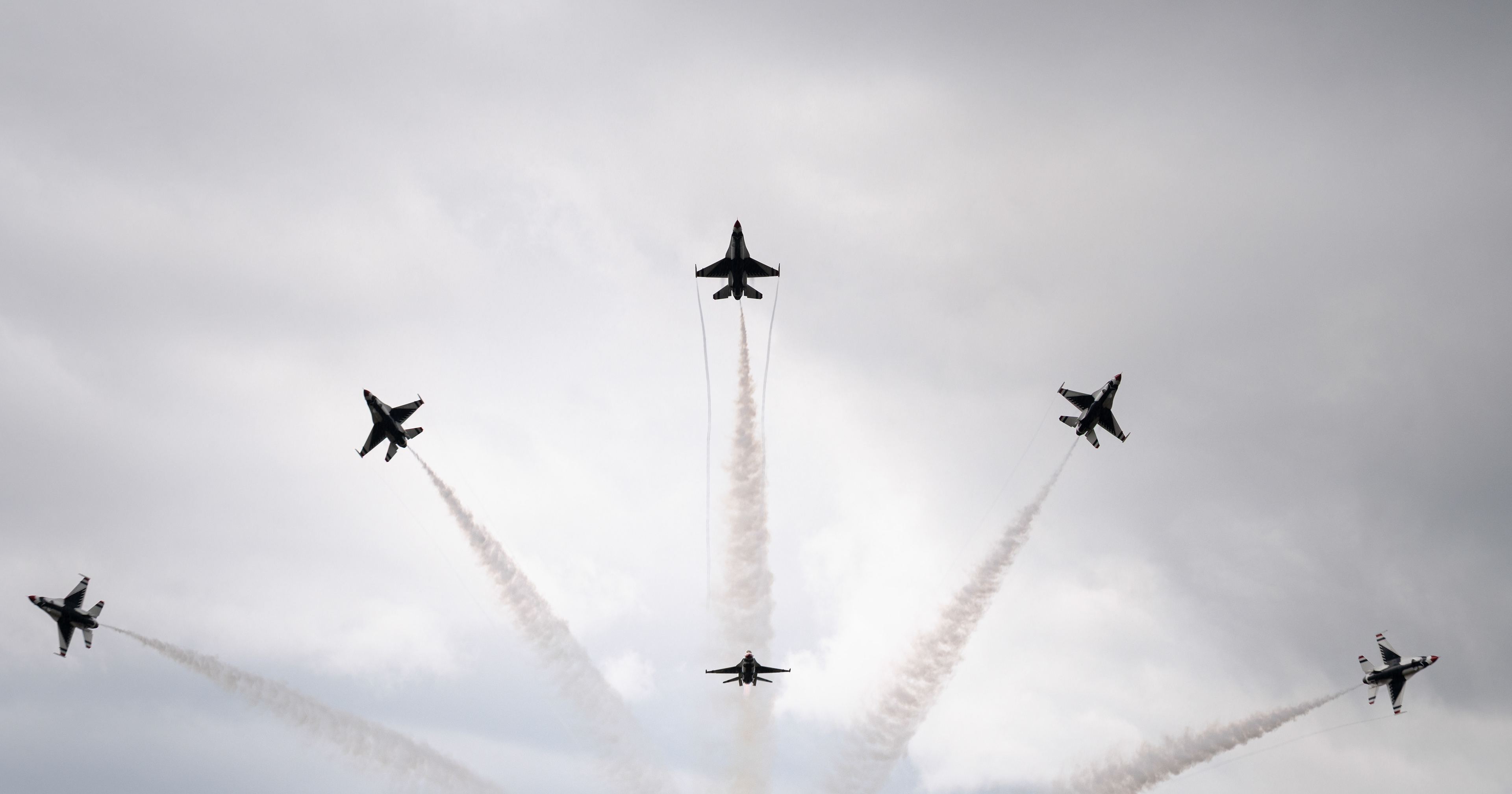 The U.S. Air Force Thunderbirds perform an aerial act during the Wings Over Wayne Open House 2025 at Seymour Johnson Air Force Base, North Carolina, May 4, 2025. The Thunderbirds helped unite the community and inspire future generations with the Air Force’s aviation capabilities. 