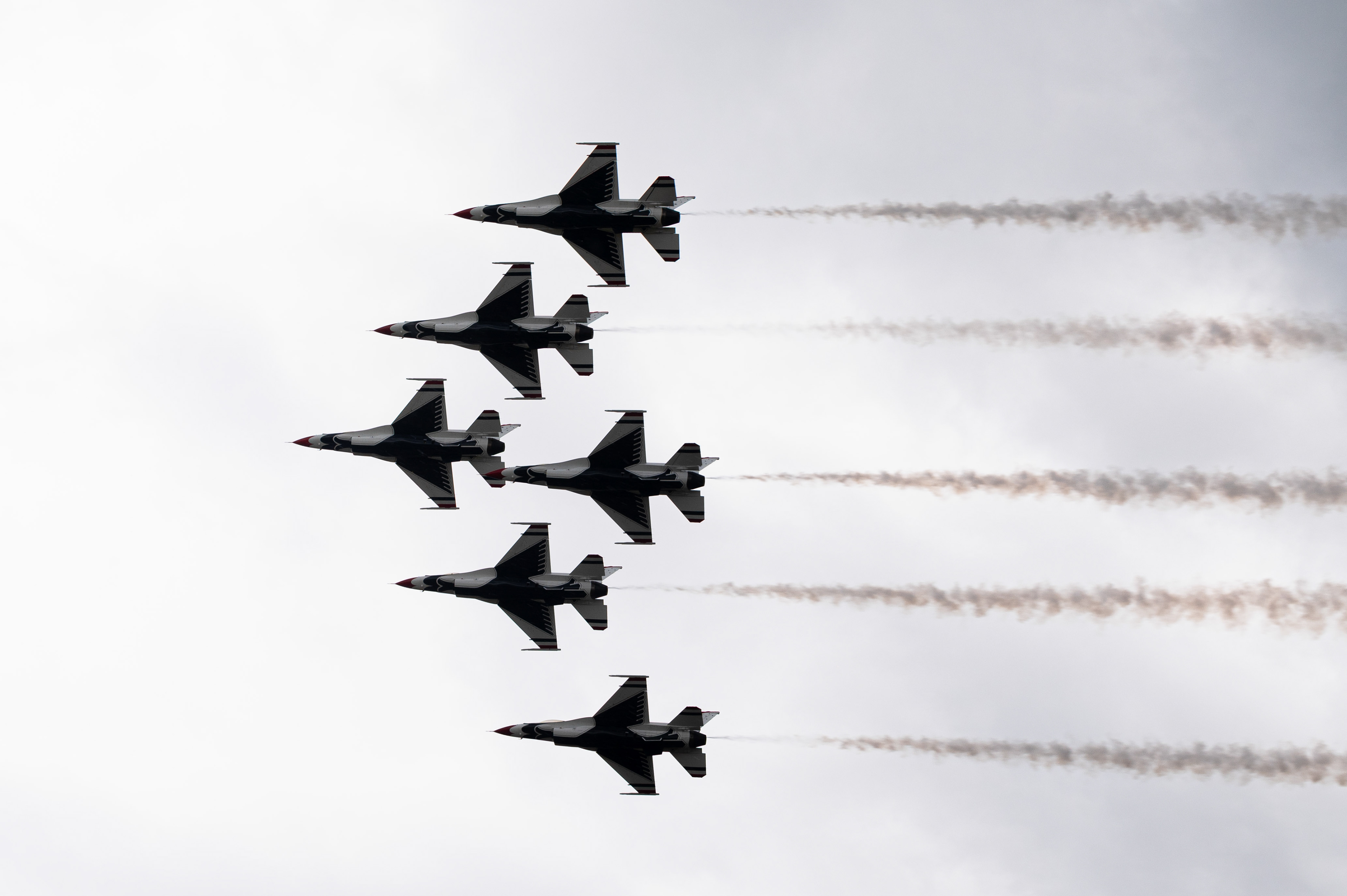 The U.S. Air Force Thunderbirds perform formations for the Wings Over Wayne Open House 2025 at Seymour Johnson Air Force Base, North Carolina, May 4, 2025. The Thunderbirds helped unite the community and inspire future generations with the Air Force’s aviation capabilities. 