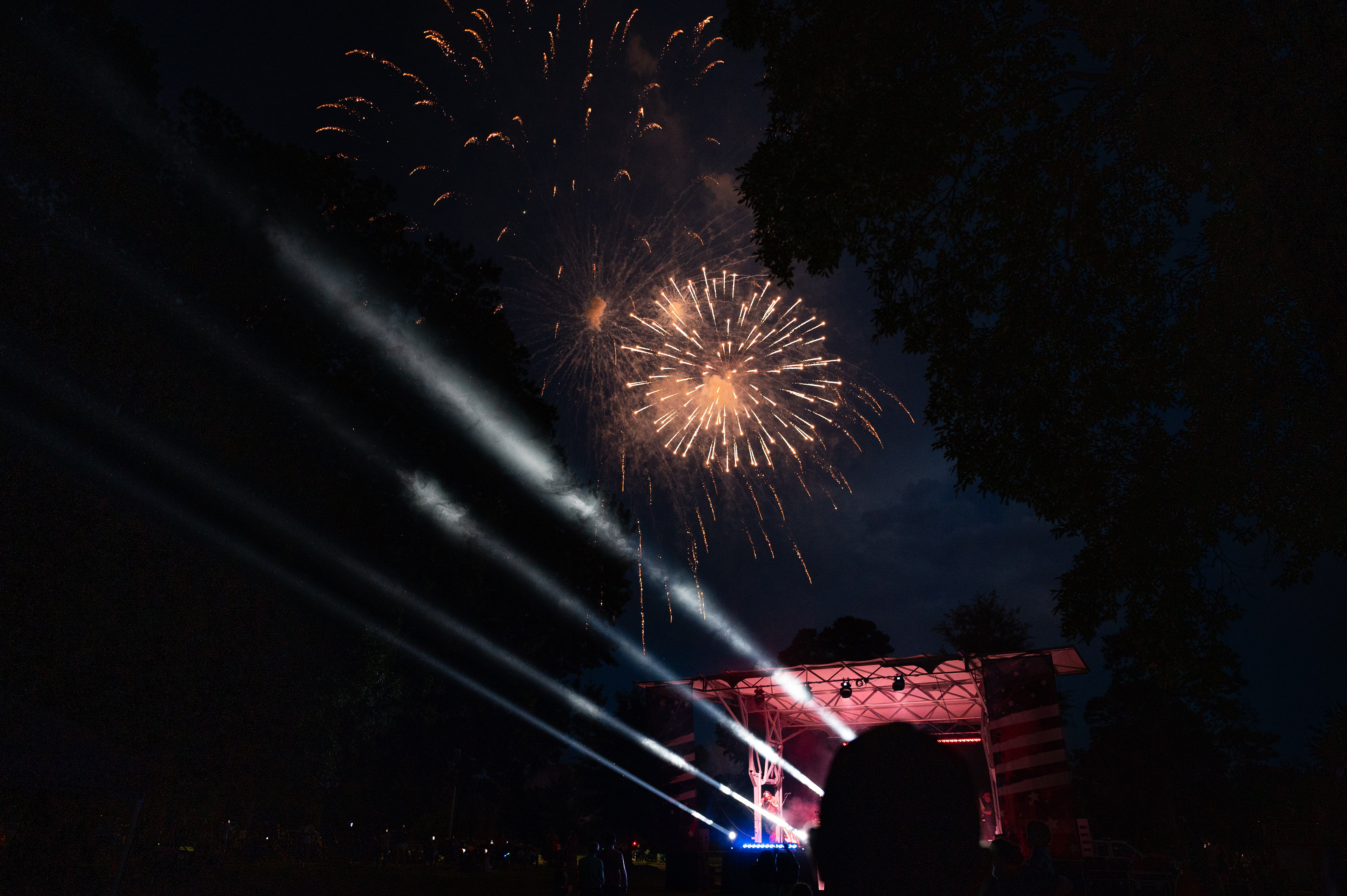 Fireworks light up the sky during the annual Independence Day Celebration at Seymour Johnson Air Force Base, North Carolina, June 27, 2025. The event brought together service members, families and the local community to celebrate the nation’s 249th birthday. 