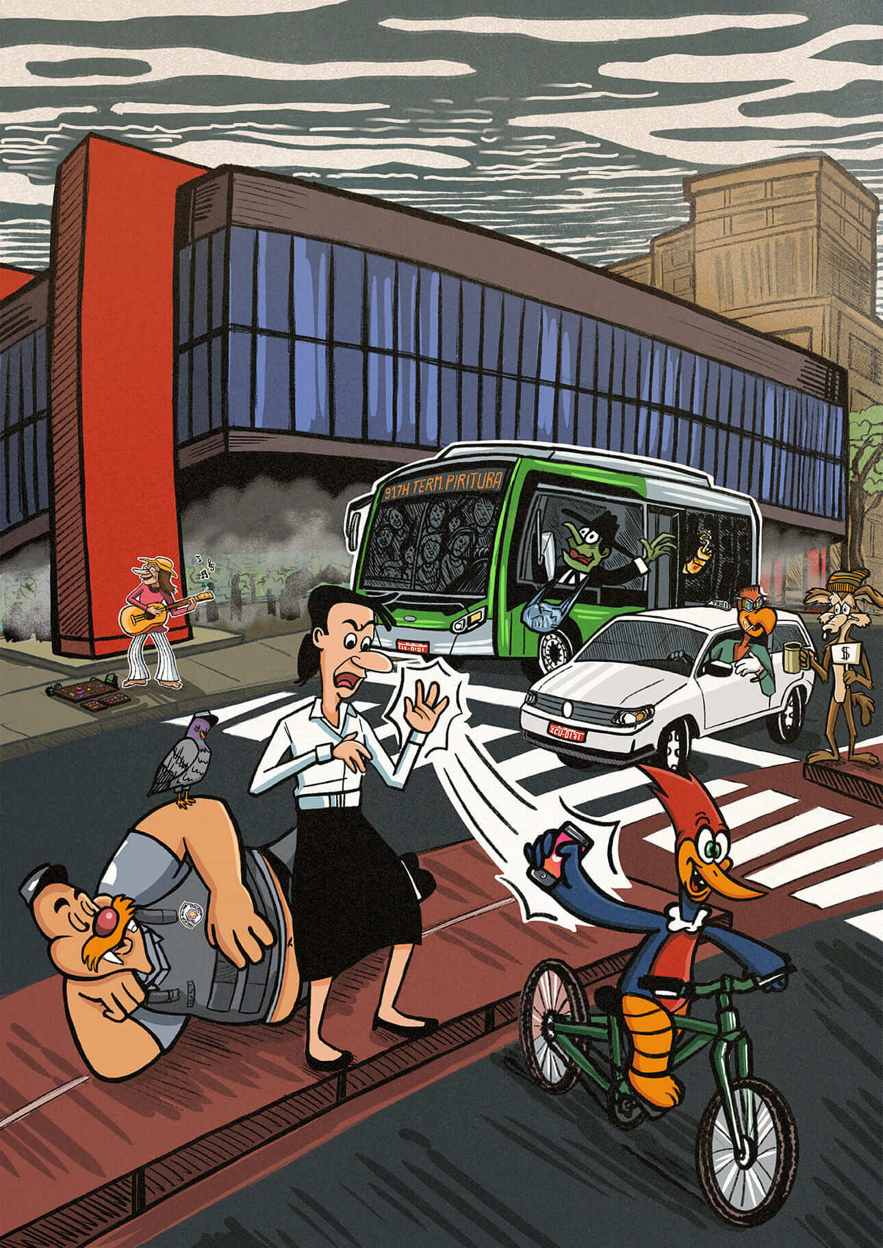 Ilustração Artficina MASP - Pica-Pau - Leôncio - Coiote - Roubo de celular em São Paulo - SP