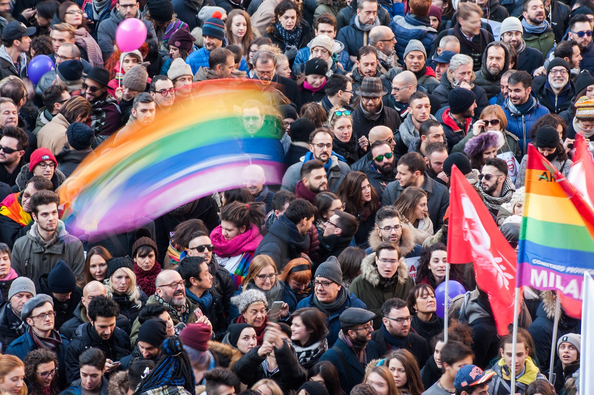 Demonstration in Piazza Scala to support the approval of the Cirinnà law on civil unions In the Photo: Demonstration in Piazza Scala to support the approval of the Cirinnà law on civil unions 