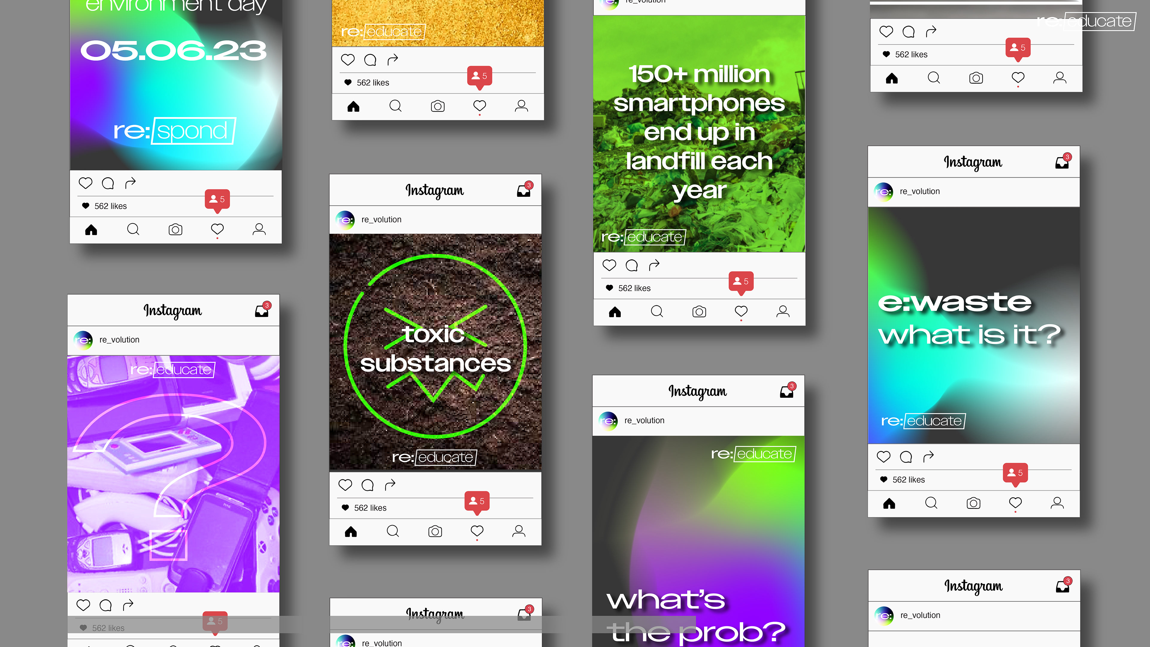 Instagram advertisements, introducing the brand identity whilst educating and prompting thought into the topic.
