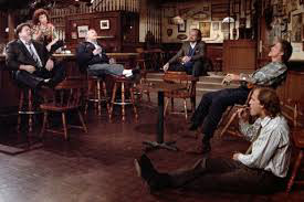 Still from the finale of Cheers featuring the cast.