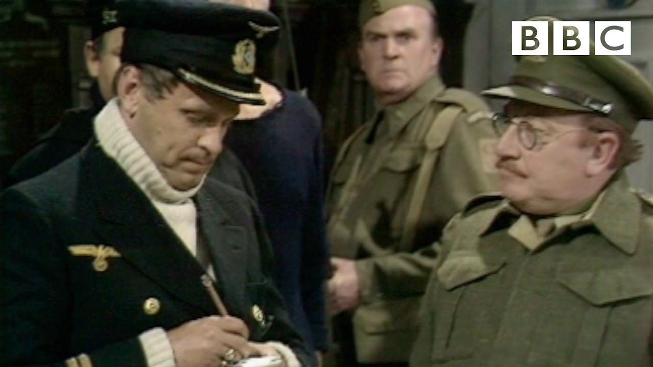Scene from Dad's Army with Captain Mainwaring in army uniform