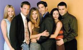 Friends - Phoebe, Chandler, Rachel, Ross, Monica and Joey all hugging each other smiling