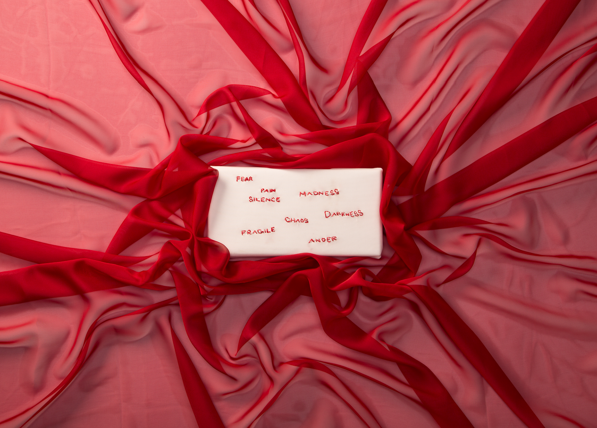 “Silence will separate us. Words will bring us together.” Canvas, leather, silk Handmade