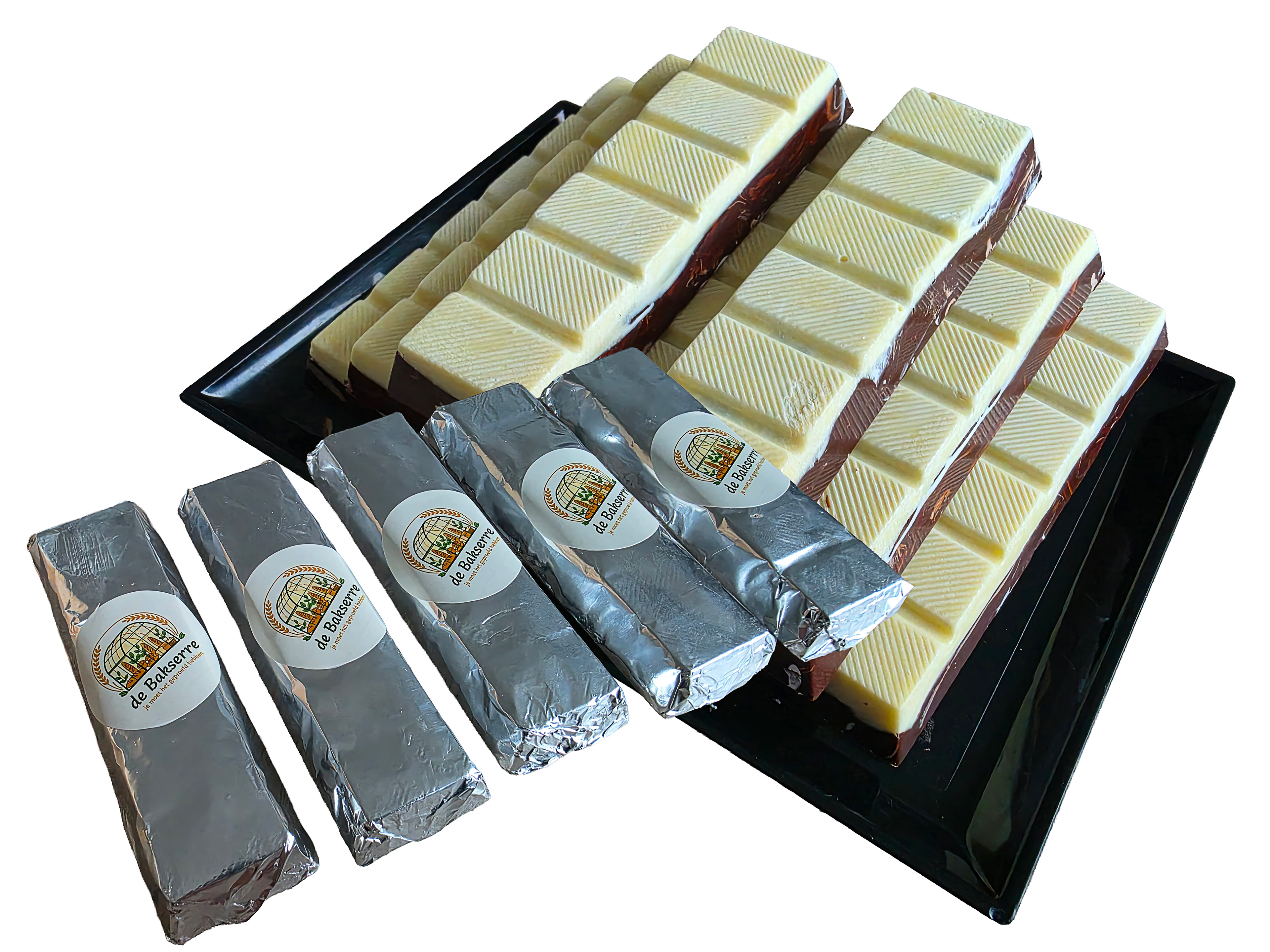 Ambachtelijke Duo chocoladereep ( wit & puur ) De smaaksentatie van 2 werelden die samenkomen 