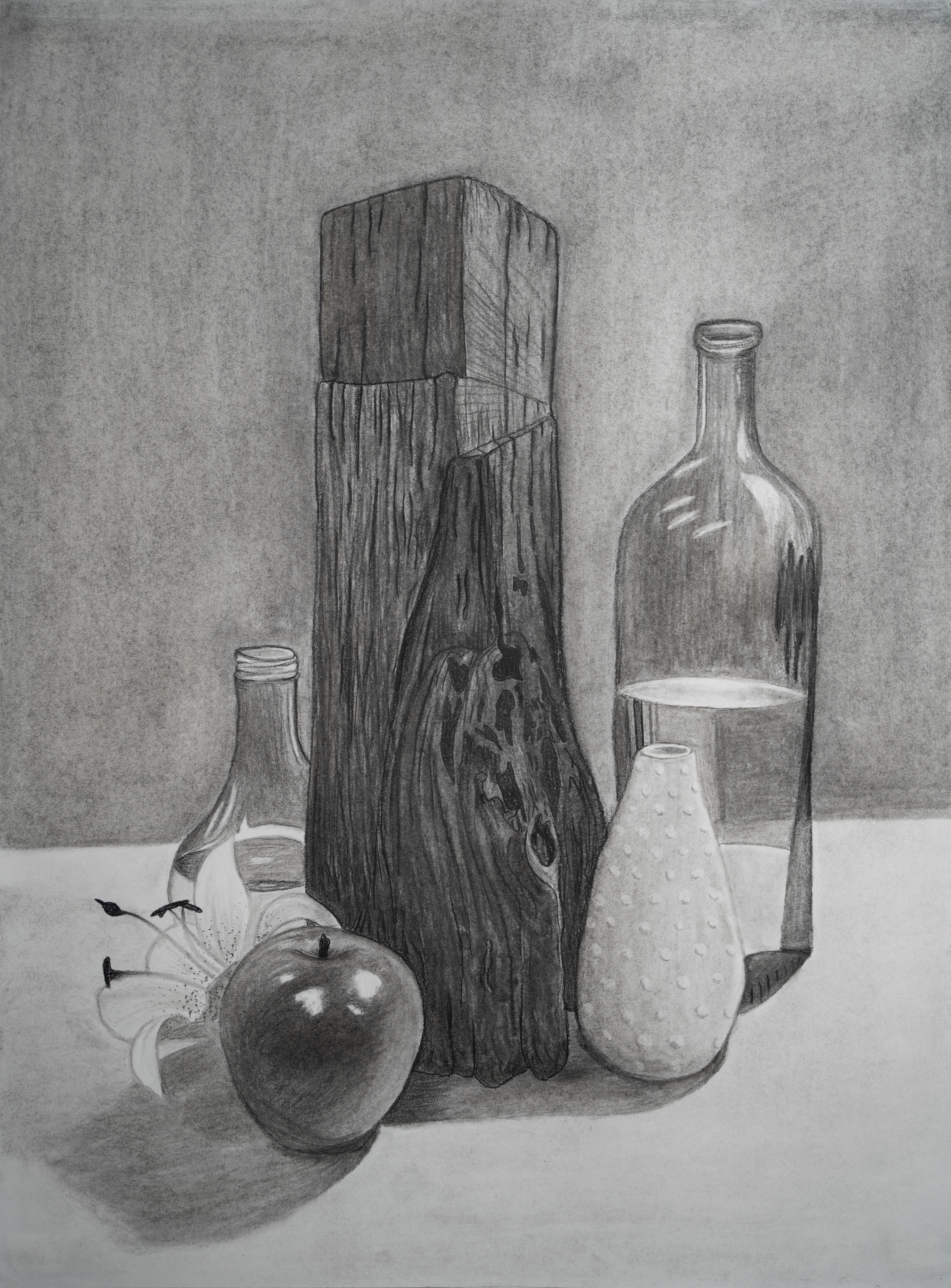 Untitled Still Life, Vine Charcoal on Sketch Paper, 18" x 24"