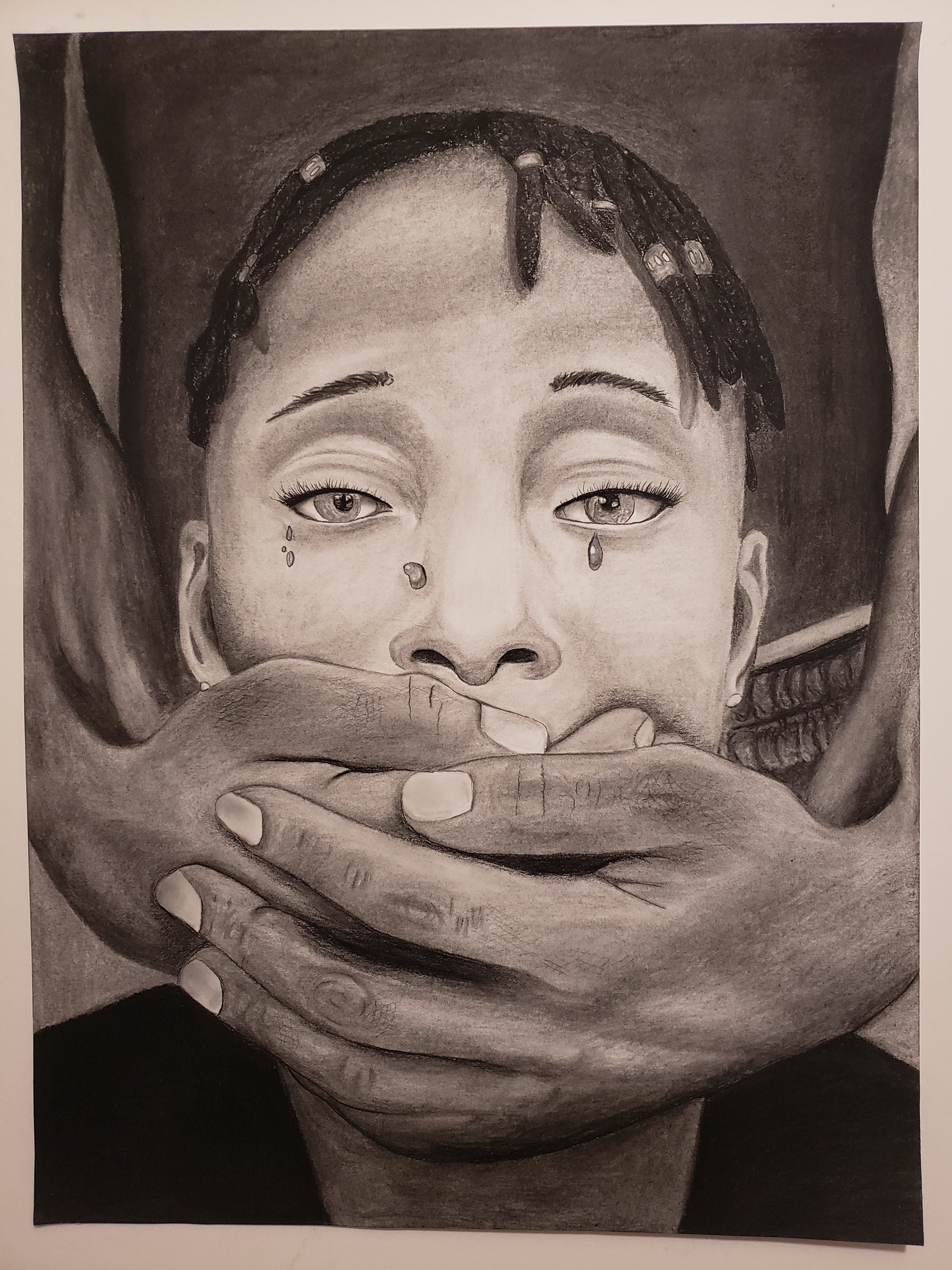 Silence in Supremacy, Vine Charcoal on Sketch Paper, 18” x 24”
