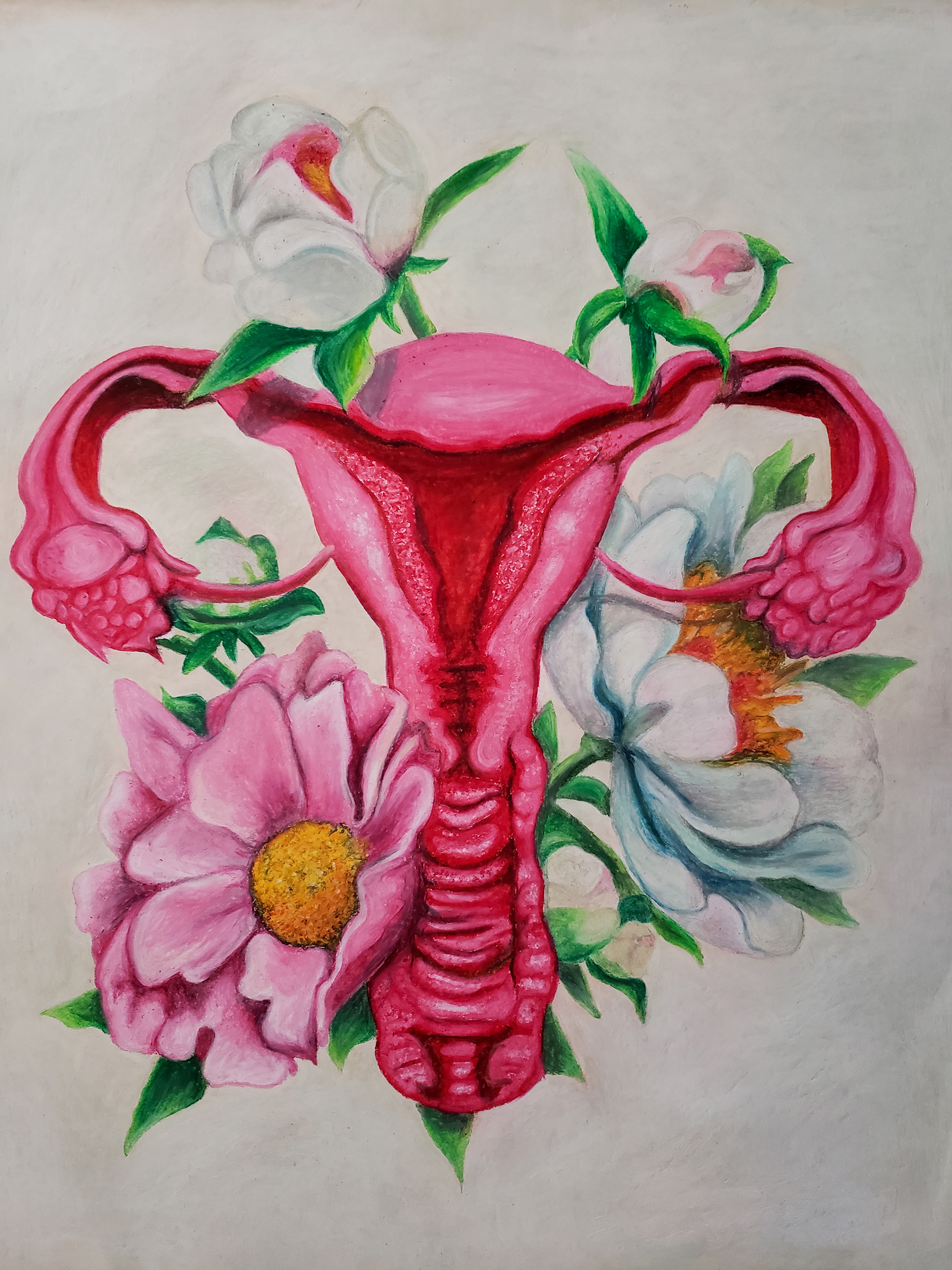 Uterus in Bloom, Oil Pastel on Sketch Paper, 18" x 24"