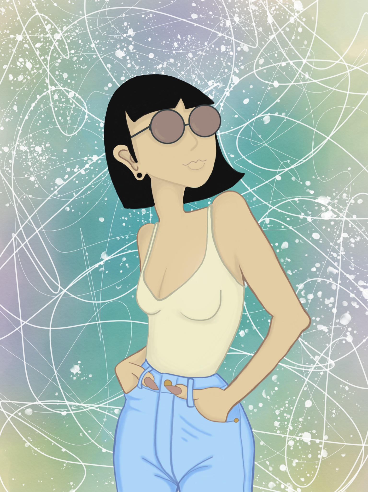 Girl with Glasses, Digital Illustration, Created with Adobe Draw, 21" x 28"