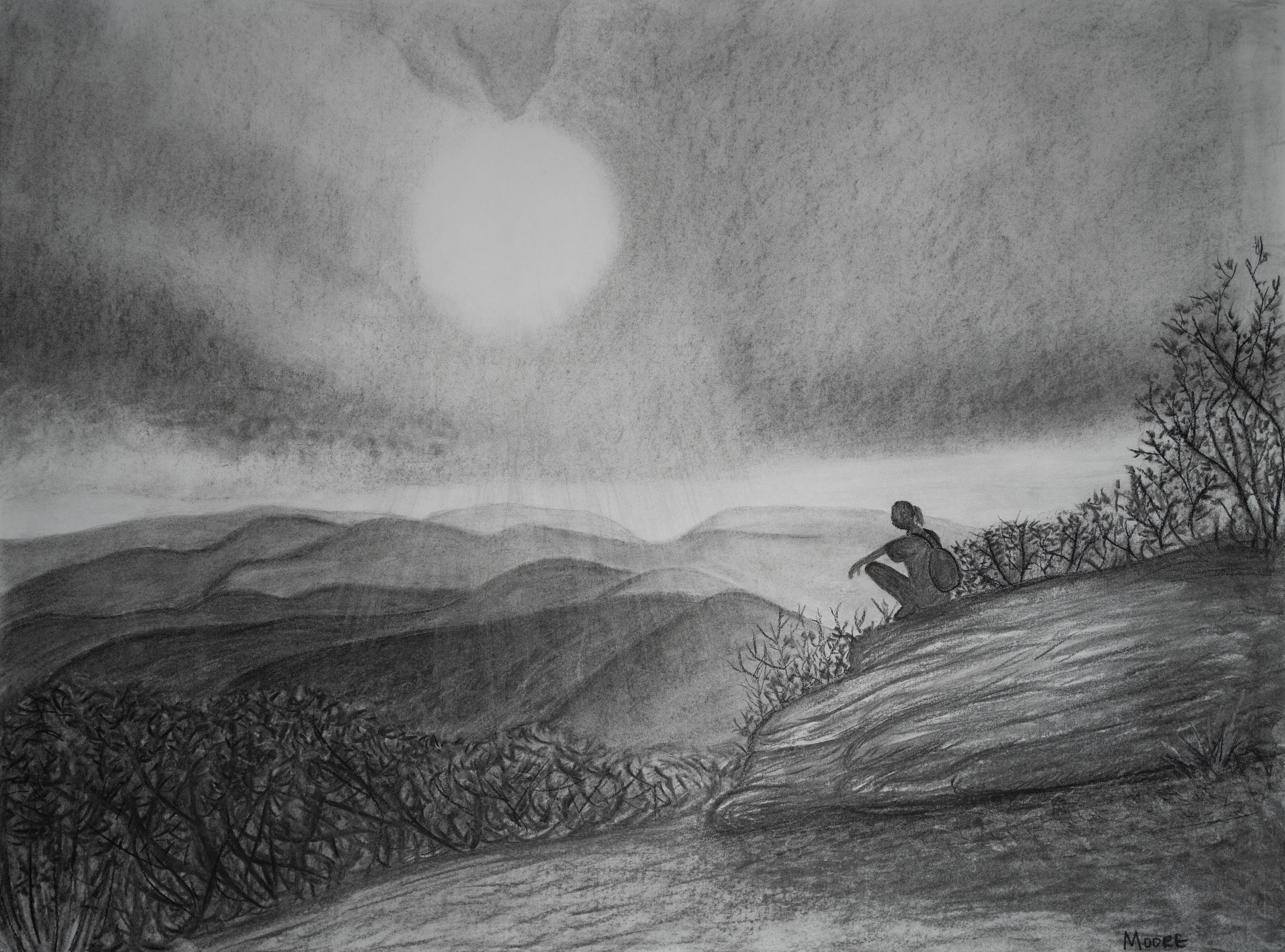 View From Blood Mountain, Vine Charcoal on Sketch Paper, 24" x 18"