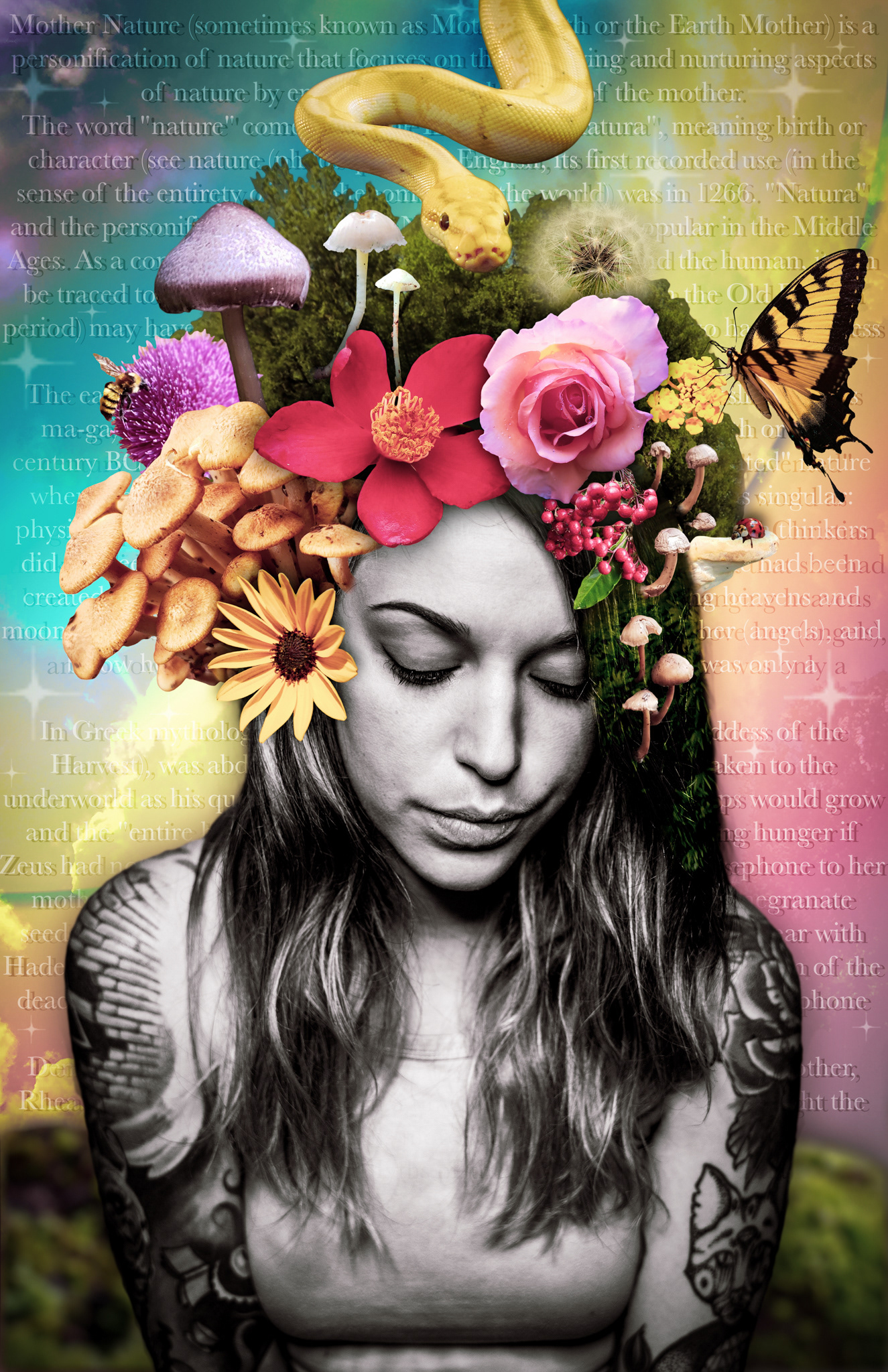 Mother Nature, Digital Collage/Self Portrait, Created with Photoshop, 11" x 17"