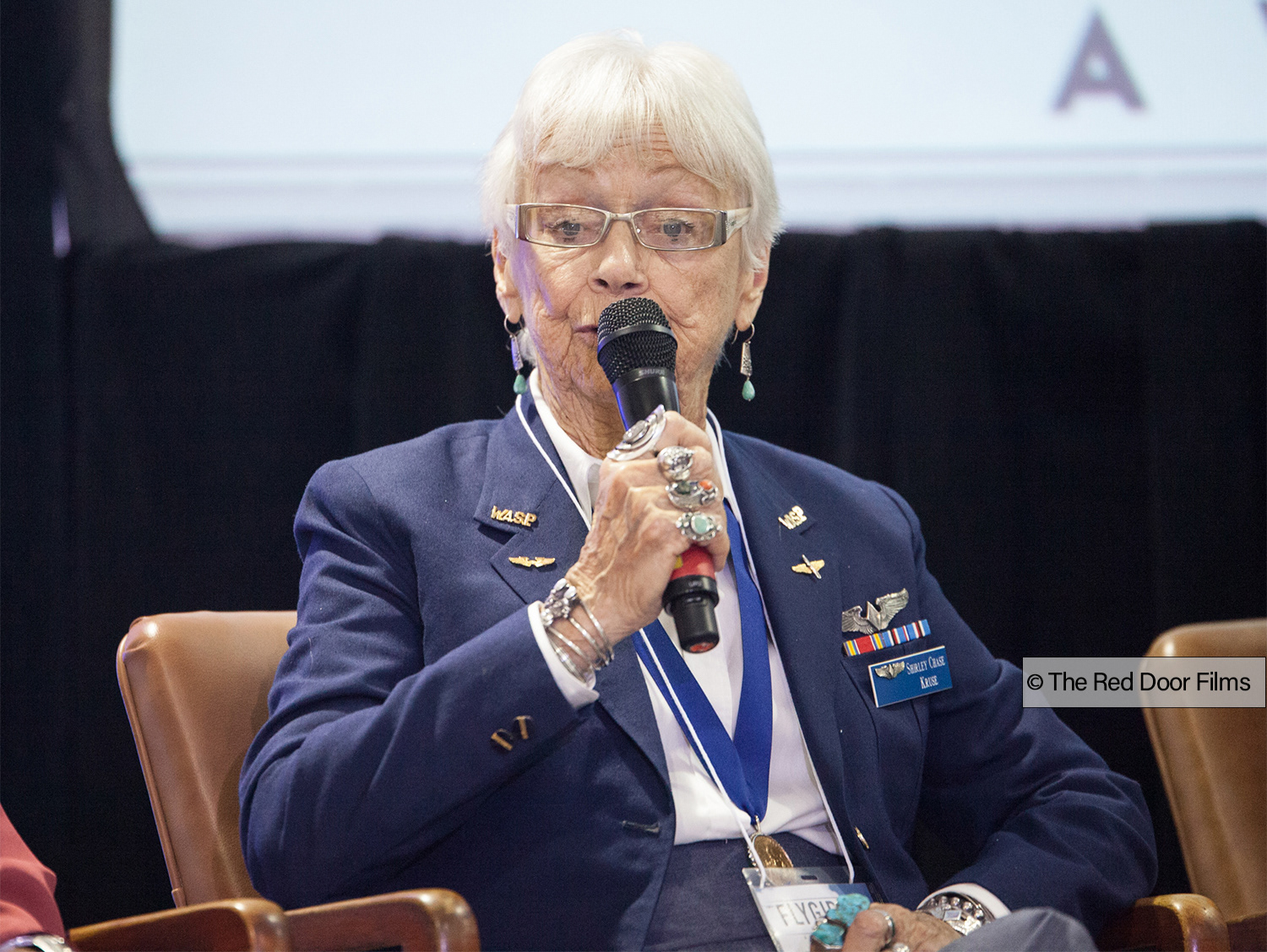 Shirley Kruze, W.A.S.P.  speaking at Flygirls Promotional Funraiser