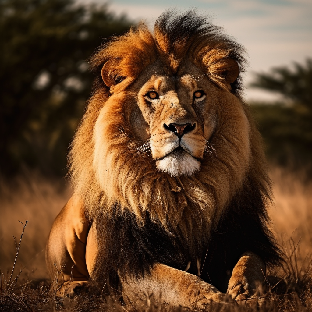 lion looking straight at the camera