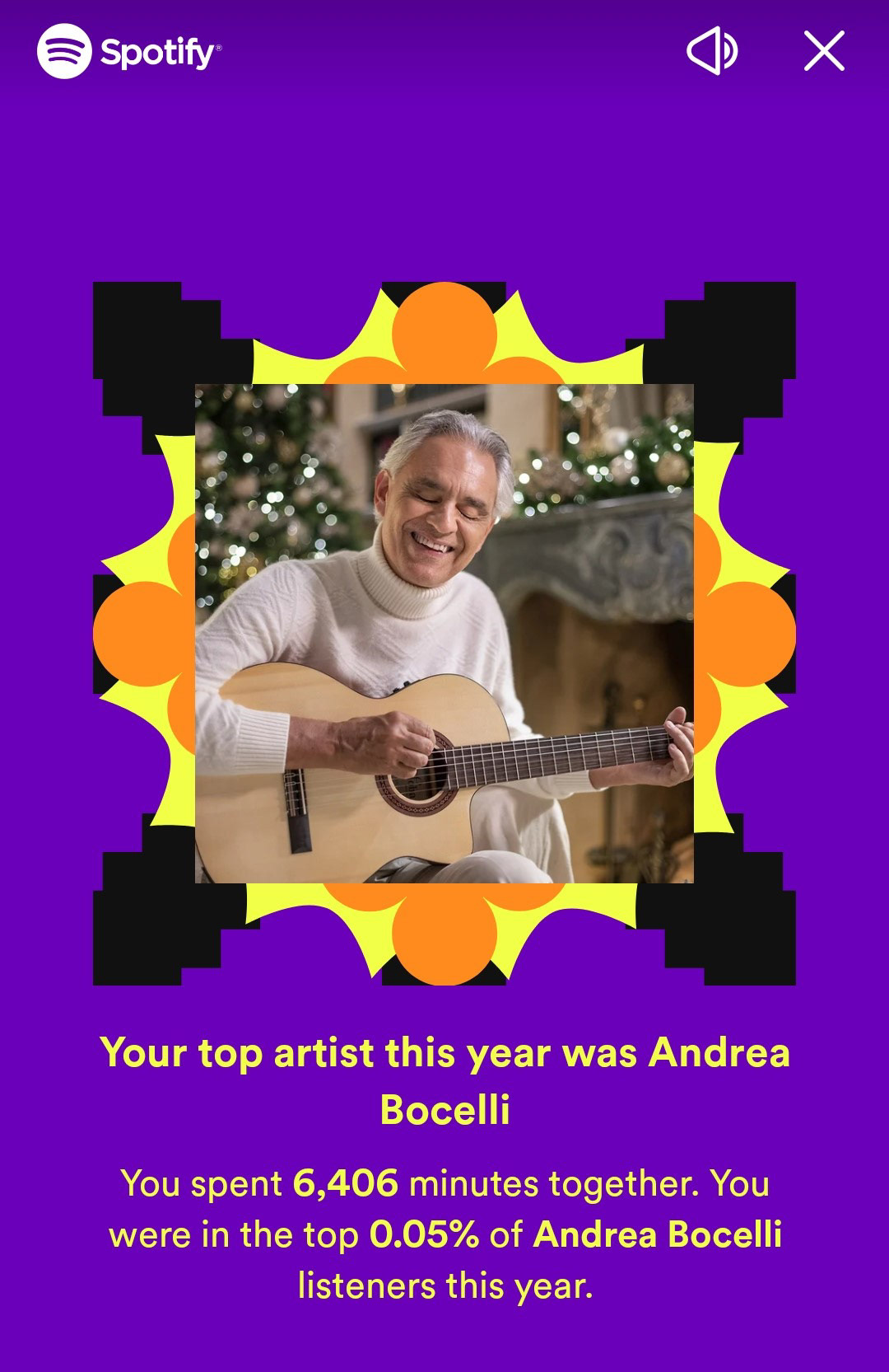 Spotify Wrapped 2022 - Top Artist is Andrea Bocelli.