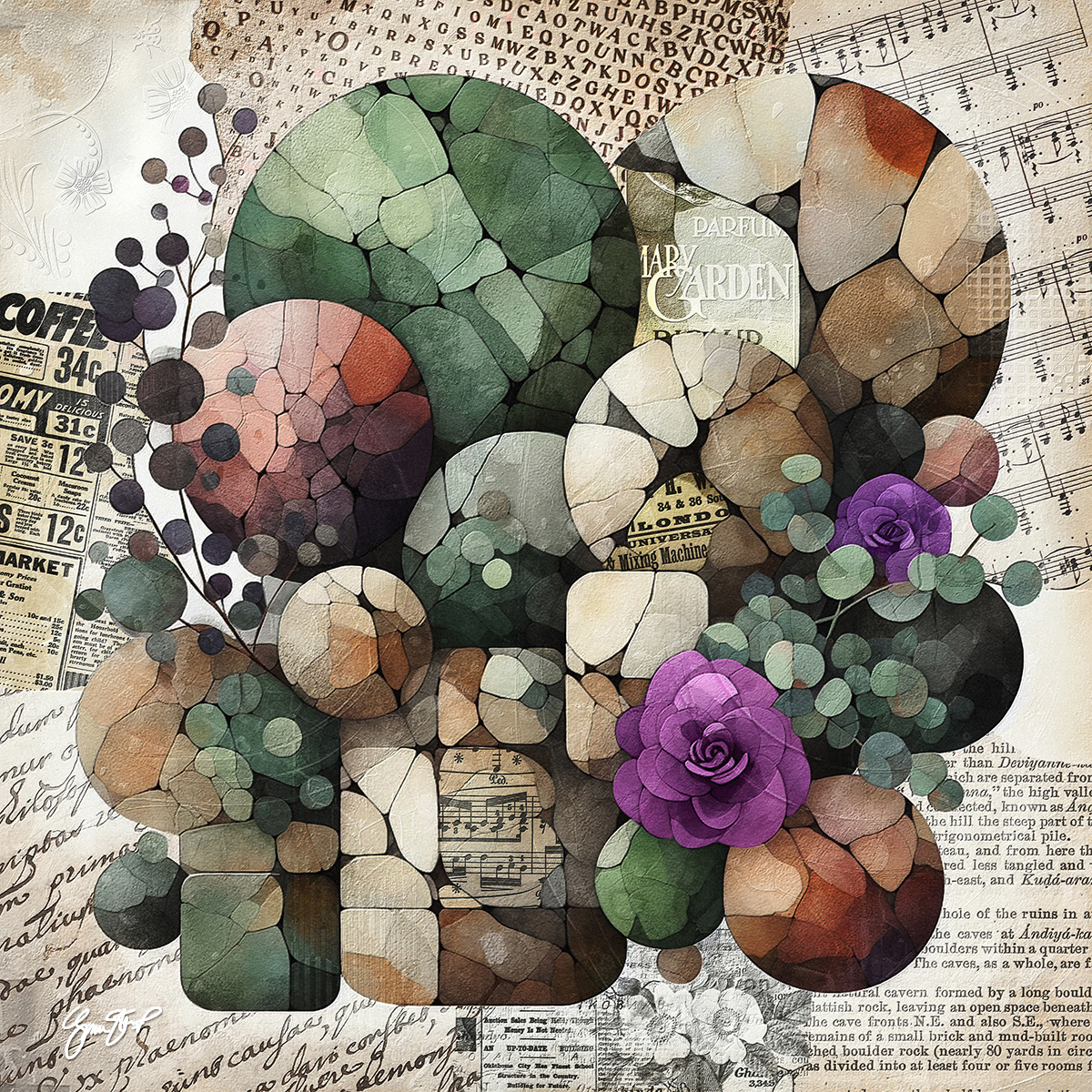 Purple Roses Among Rocks