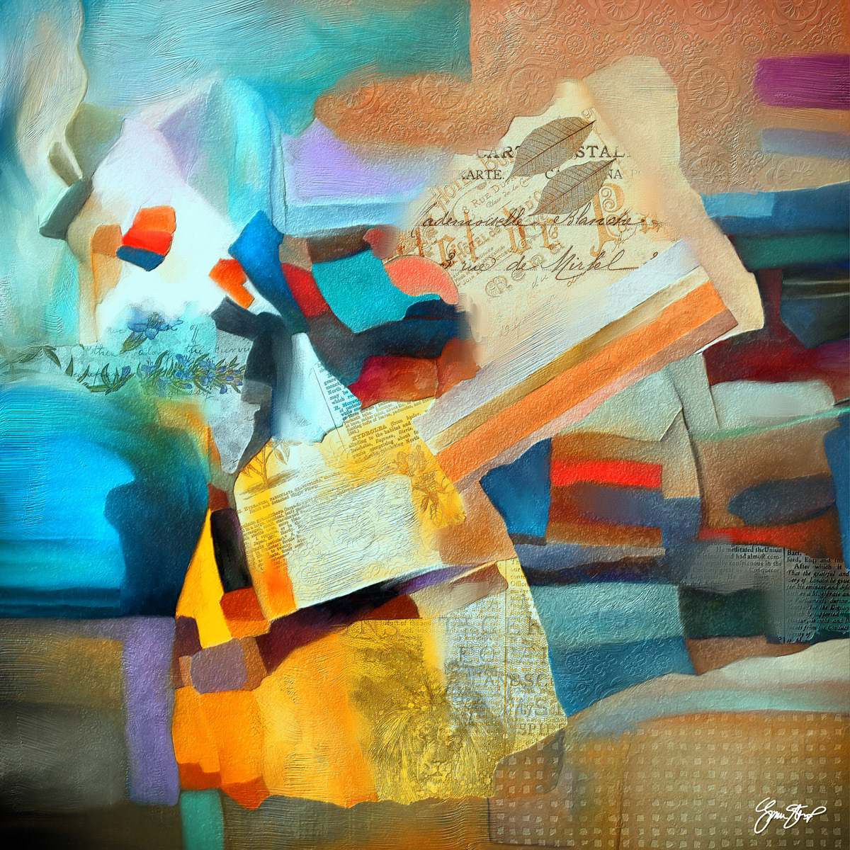 Mixed media collage art by Gina Startup