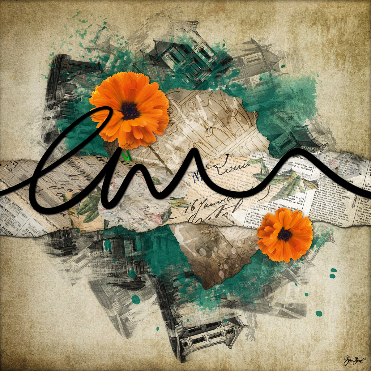 Mixed media collage art by Gina Startup
