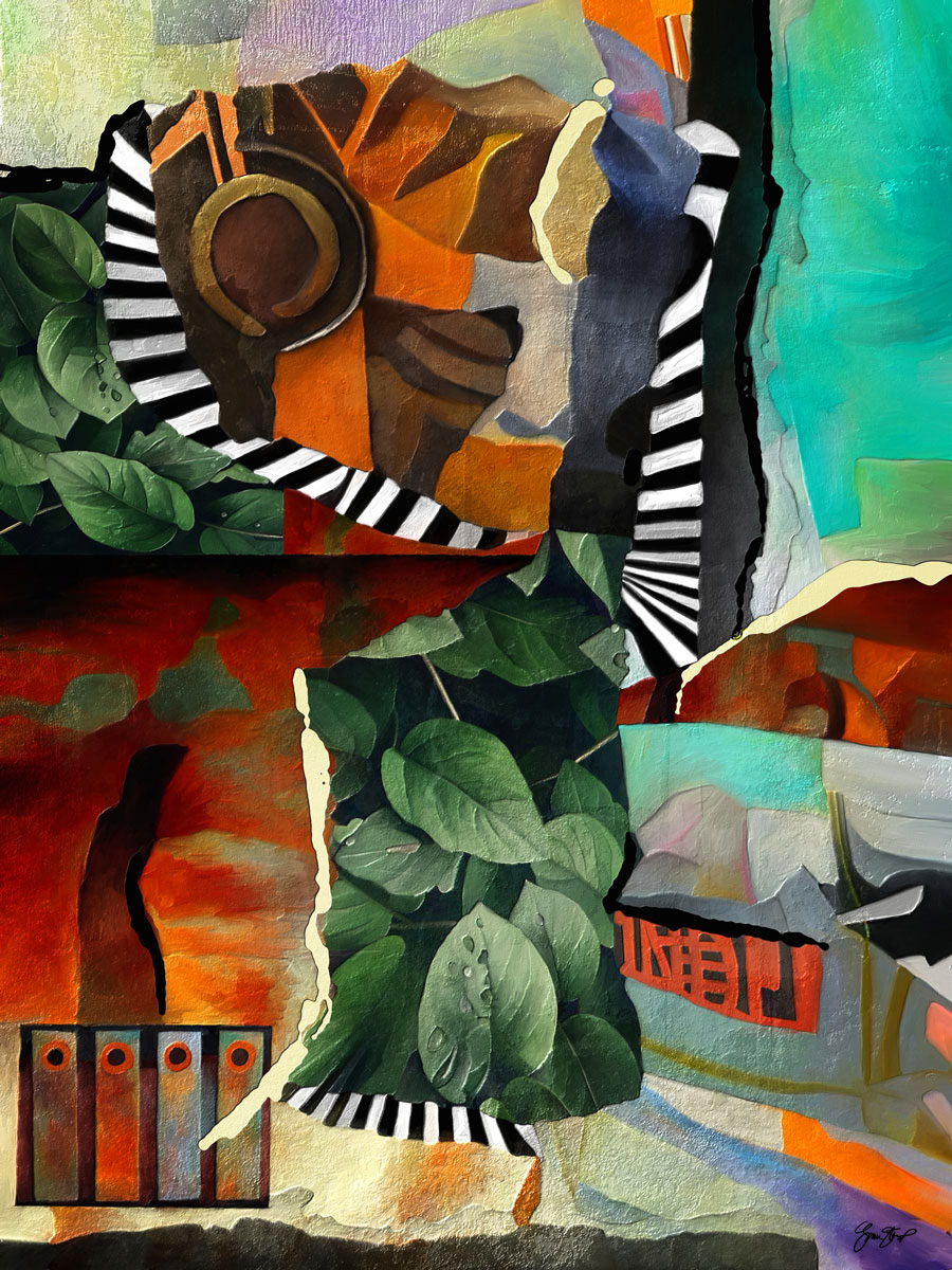 Mixed media collage art by Gina Startup 