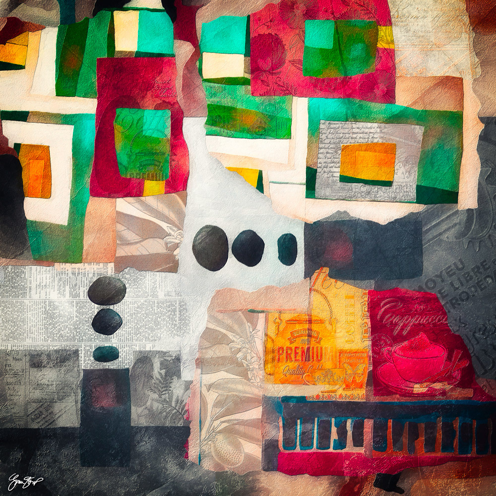 Mixed media abstract collage by Gina Startup