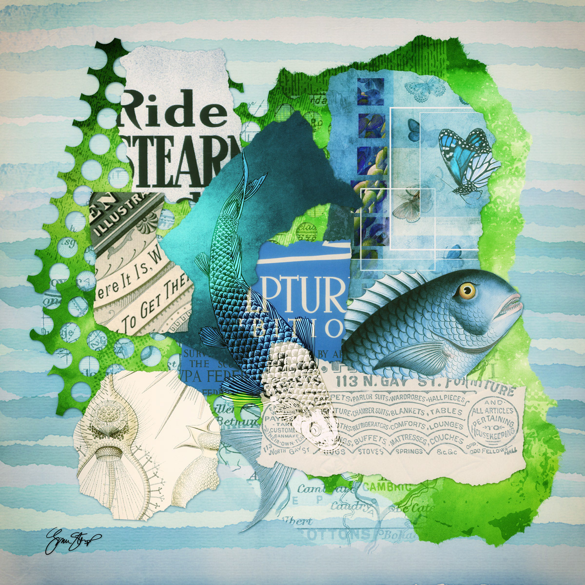 Mixed media collage art by Gina Startup