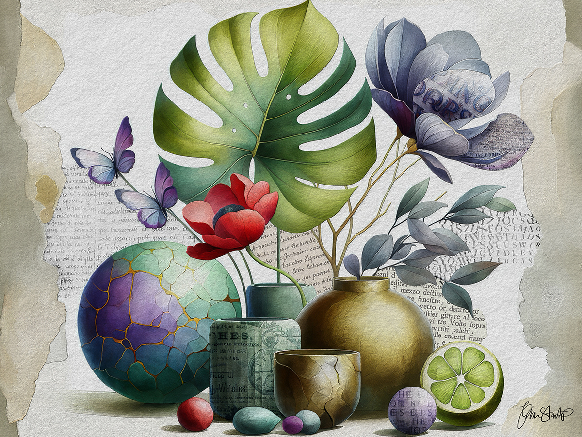 Red Poppy Purple Butterflies by Gina Startup