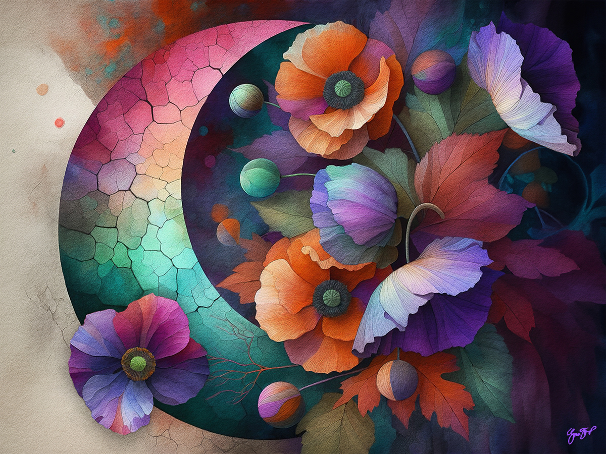 Poppies Under the Rainbow Moon