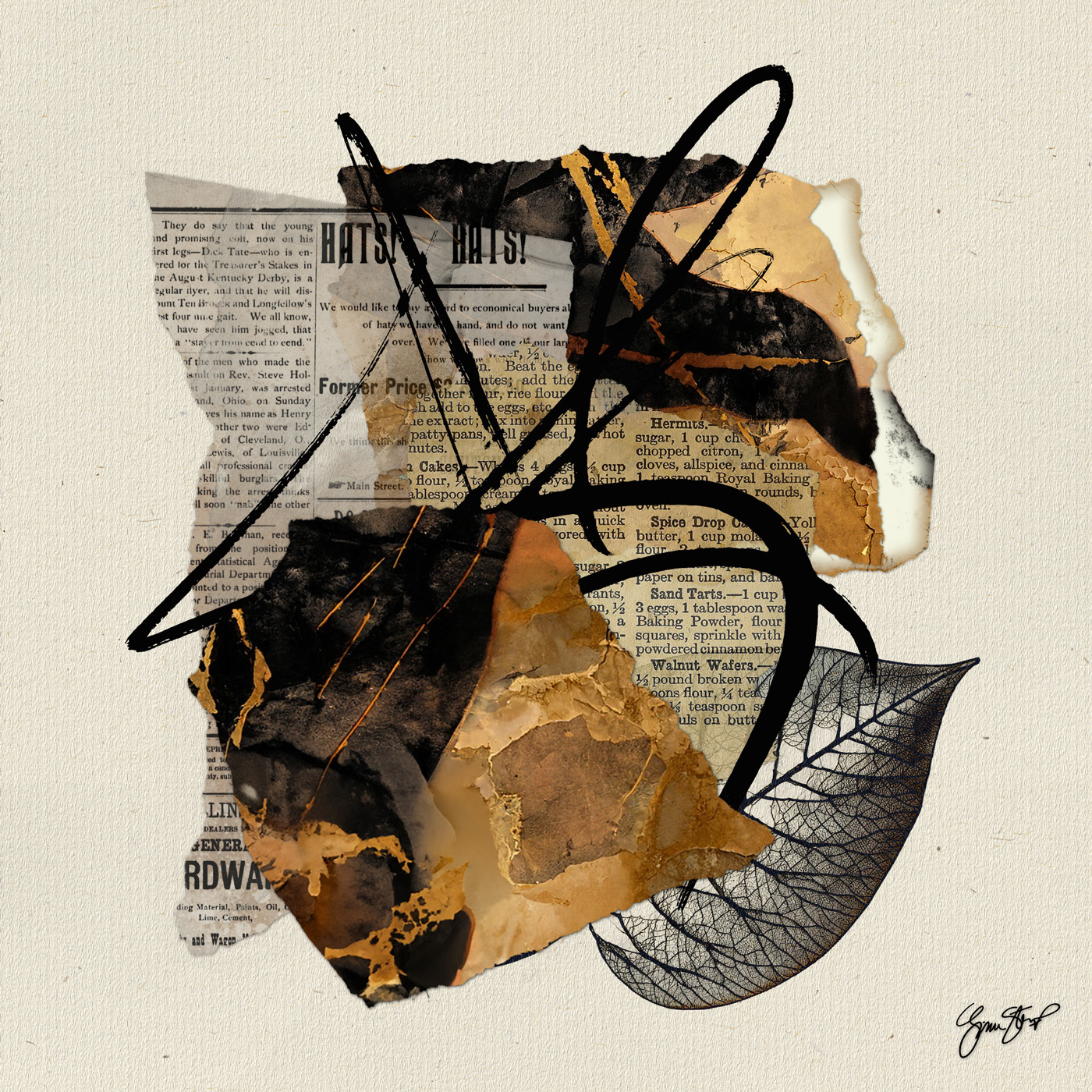 Black Leaf and Gold Distress